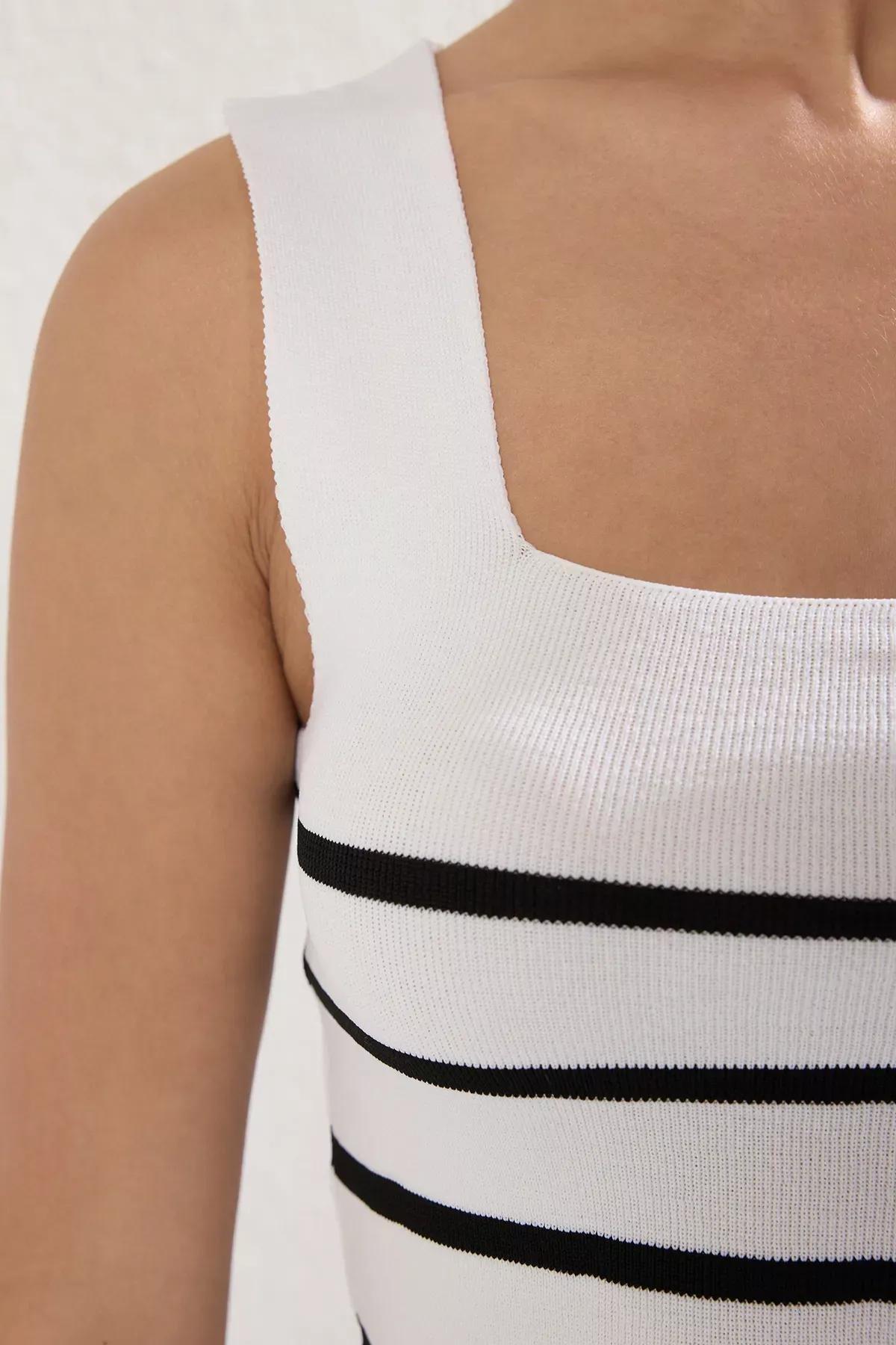 Beige Striped Thick Strap Blouse, , large image number 2
