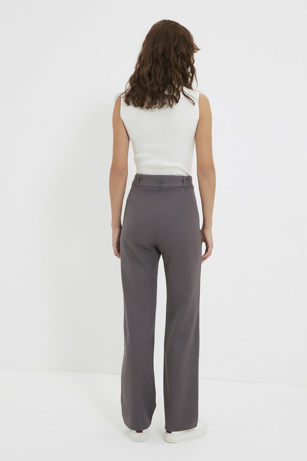 Grey Straight High Waist Pants, Gray, large image number 4
