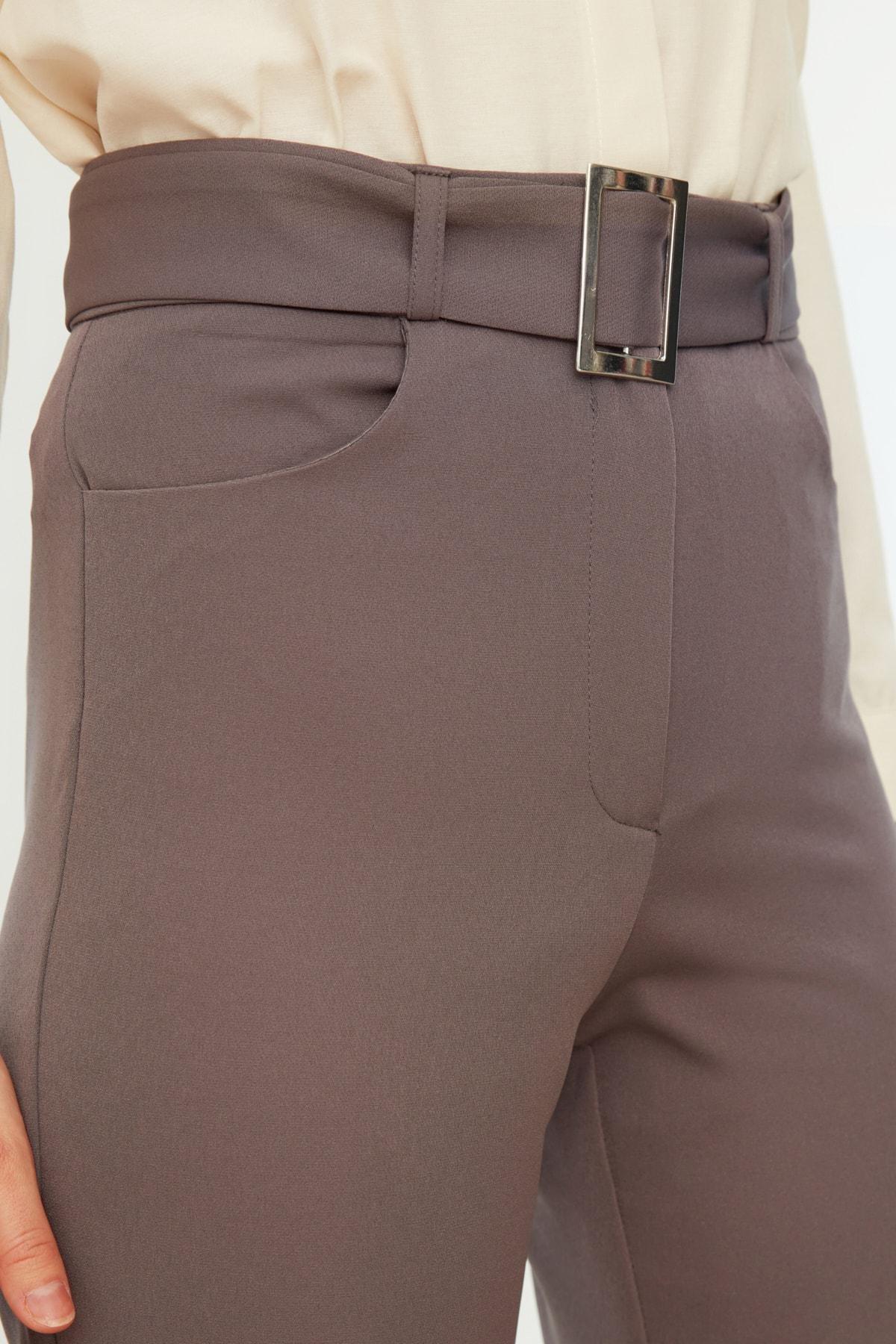 Grey Straight High Waist Pants, Gray, large image number 5