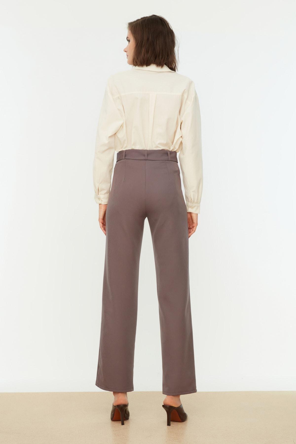 Grey Straight High Waist Pants, , large image number 6