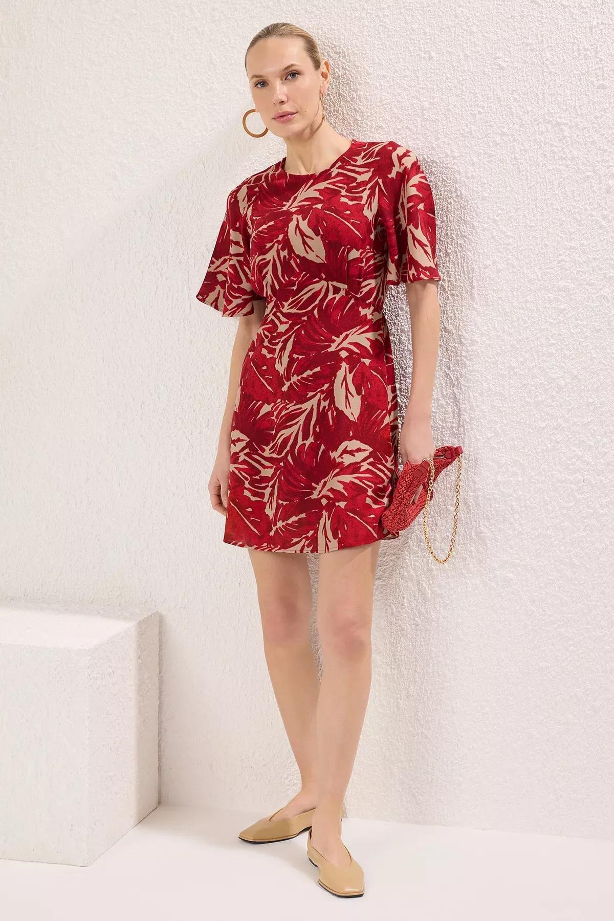 Burgundy Floral A-Line Mini Dress, Burgundy, large image number 0