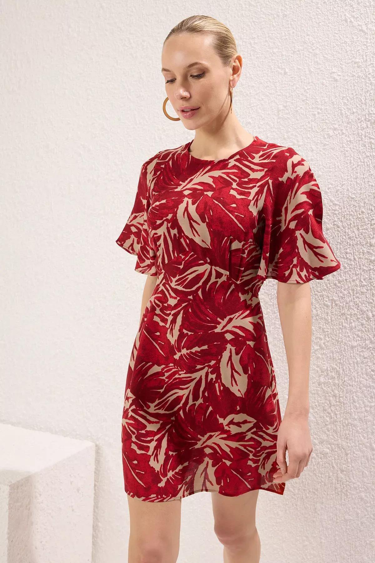 Burgundy Floral A-Line Mini Dress, Burgundy, large image number 1