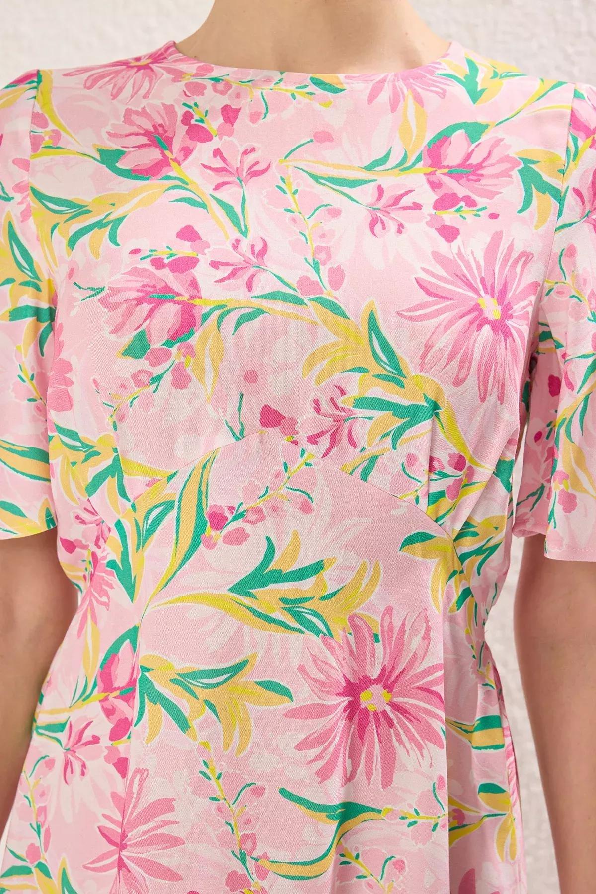 Pink Floral A-Line Mini Dress, Pink, large image number 2