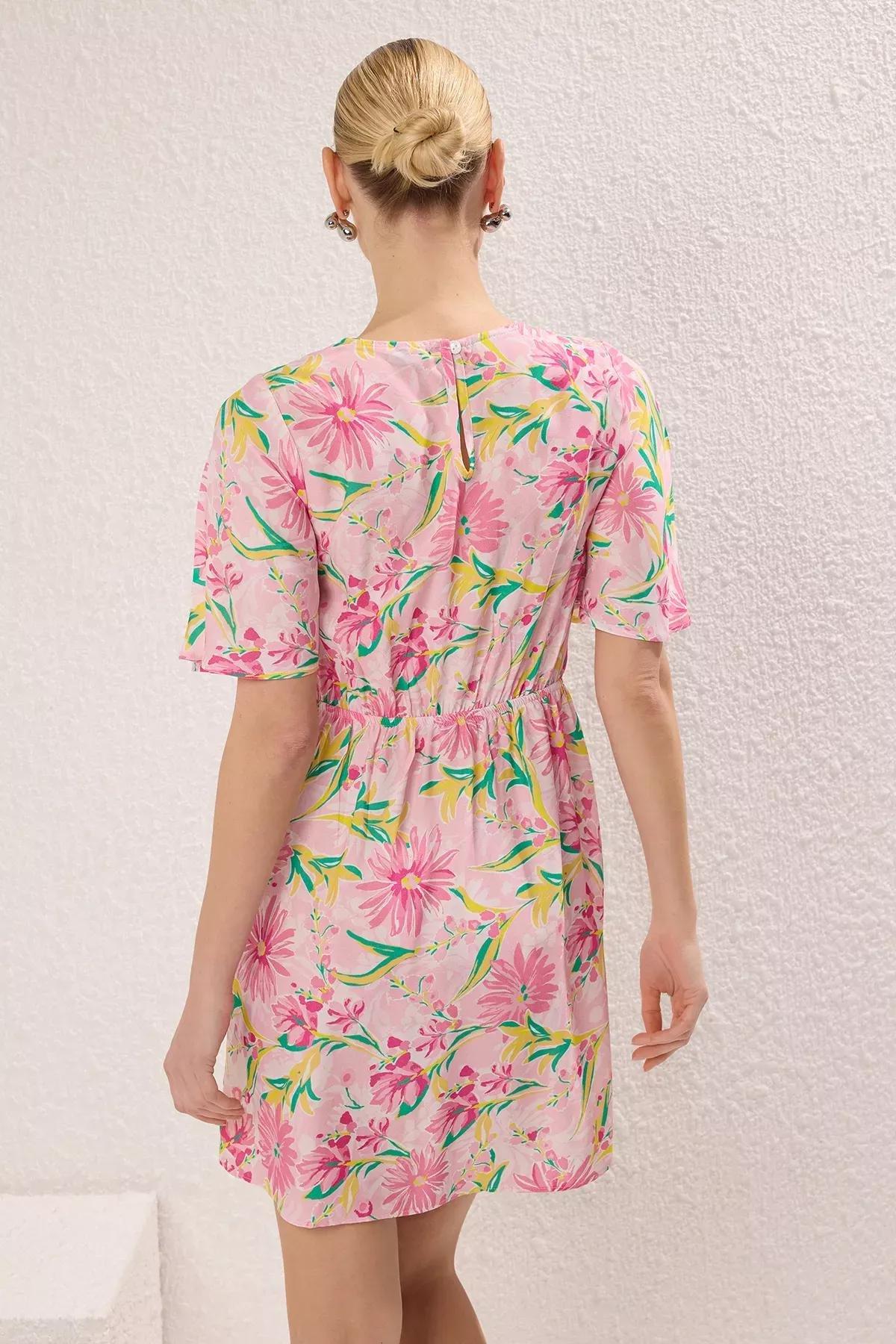 Pink Floral A-Line Mini Dress, Pink, large image number 3
