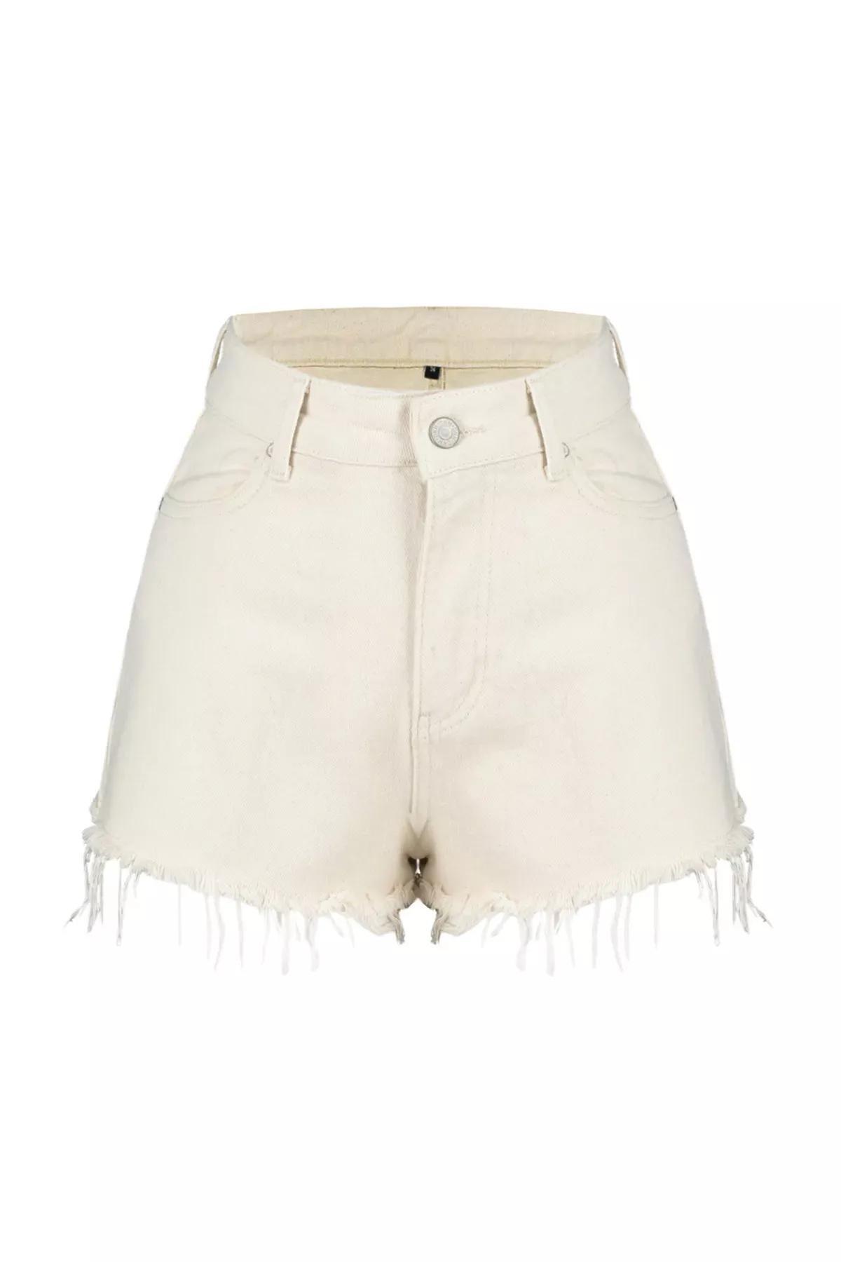 Ecru Bridal Denim Embroidered Shorts, Ecru, large image number 5