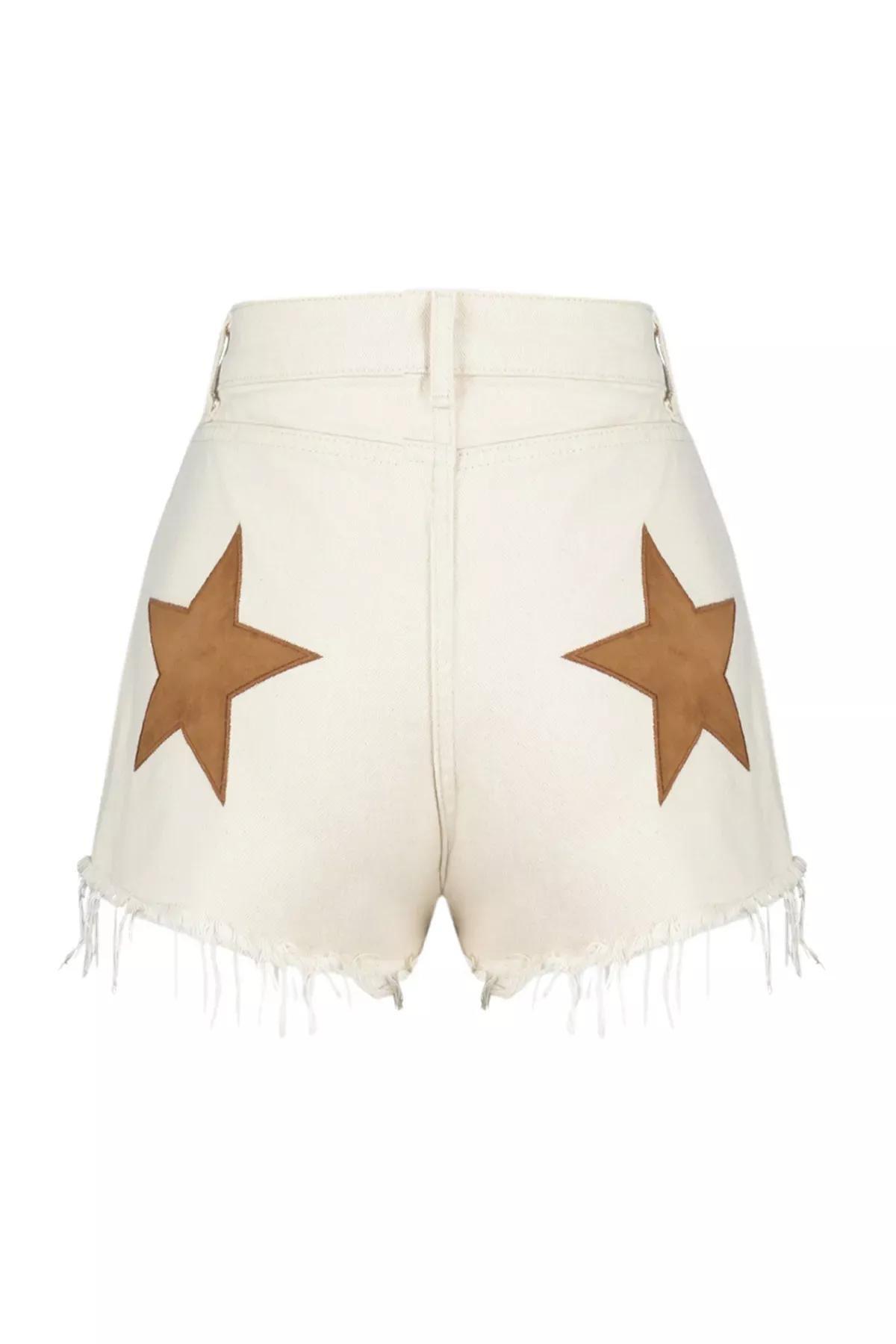 Ecru Bridal Denim Embroidered Shorts, Ecru, large image number 6