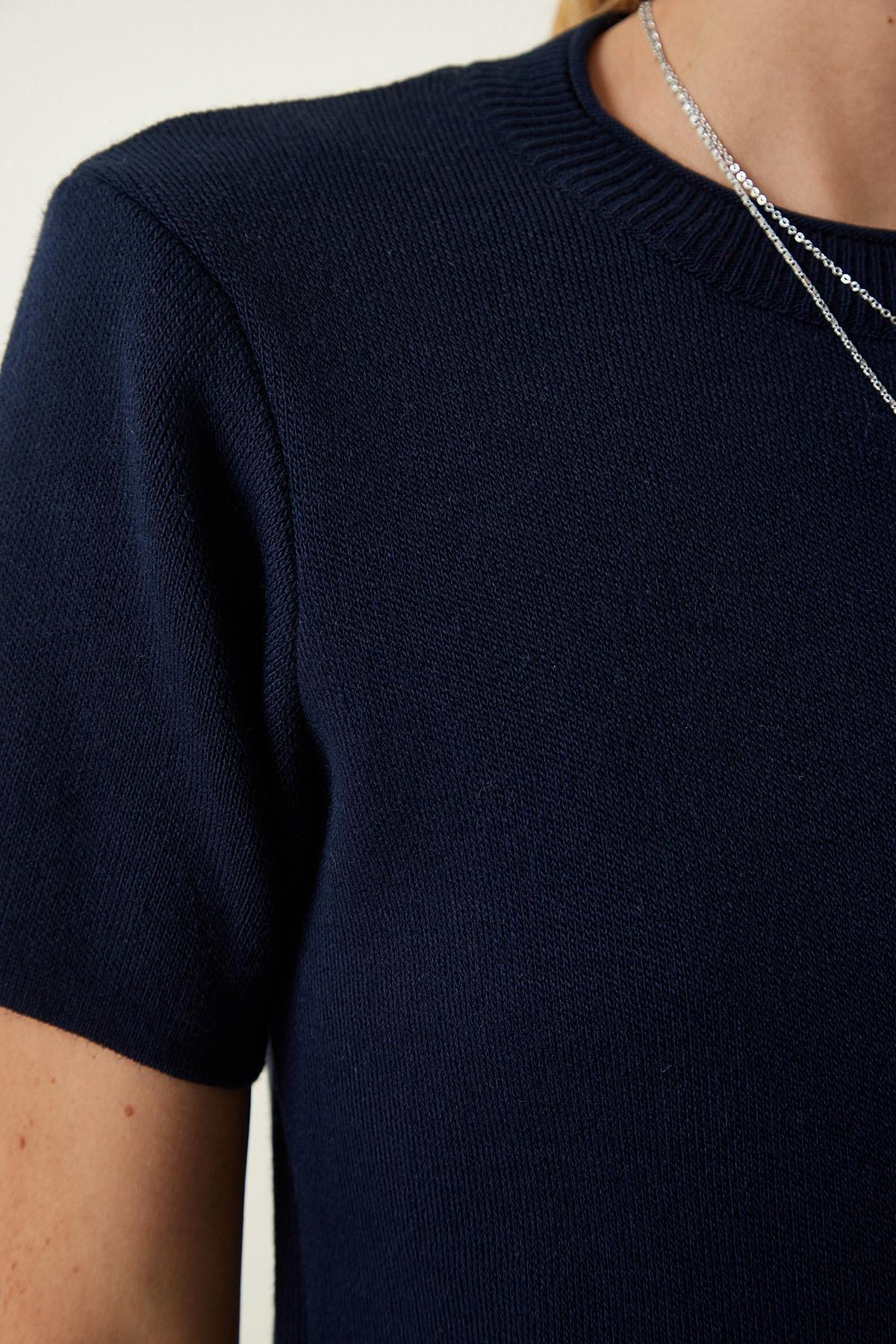 Navy Soft Textured Mini Knitwear Dress, DARK BLUE, large image number 4
