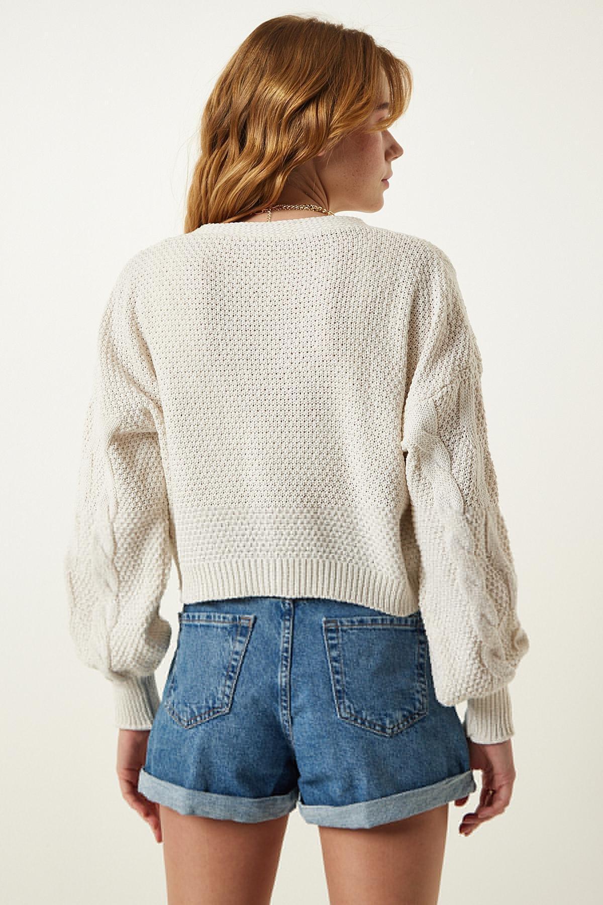 White Buttoned Knitted Cardigan, Cream, large image number 5