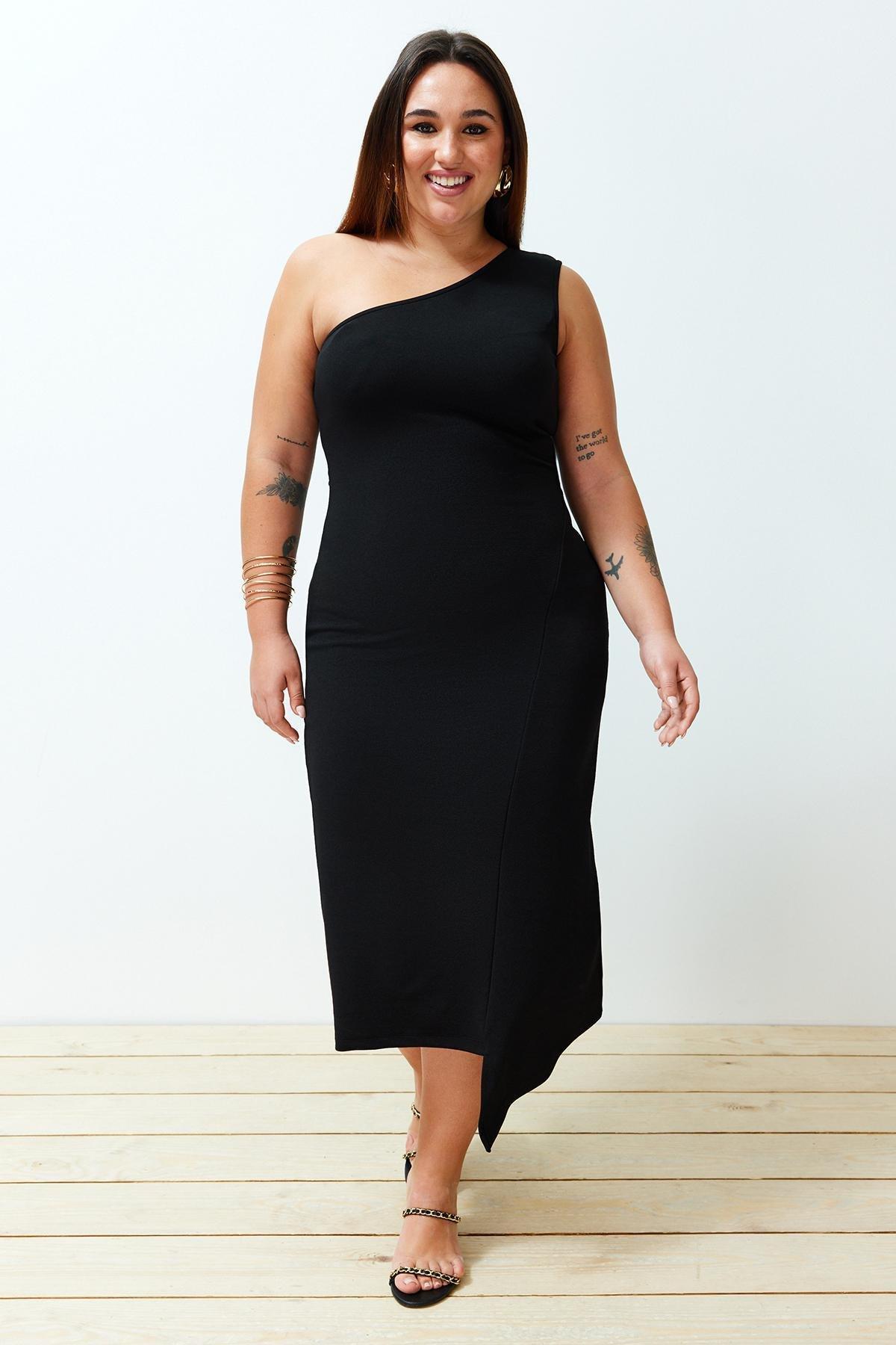 Black Plus Size Asymmetric Dress, , large image number 0