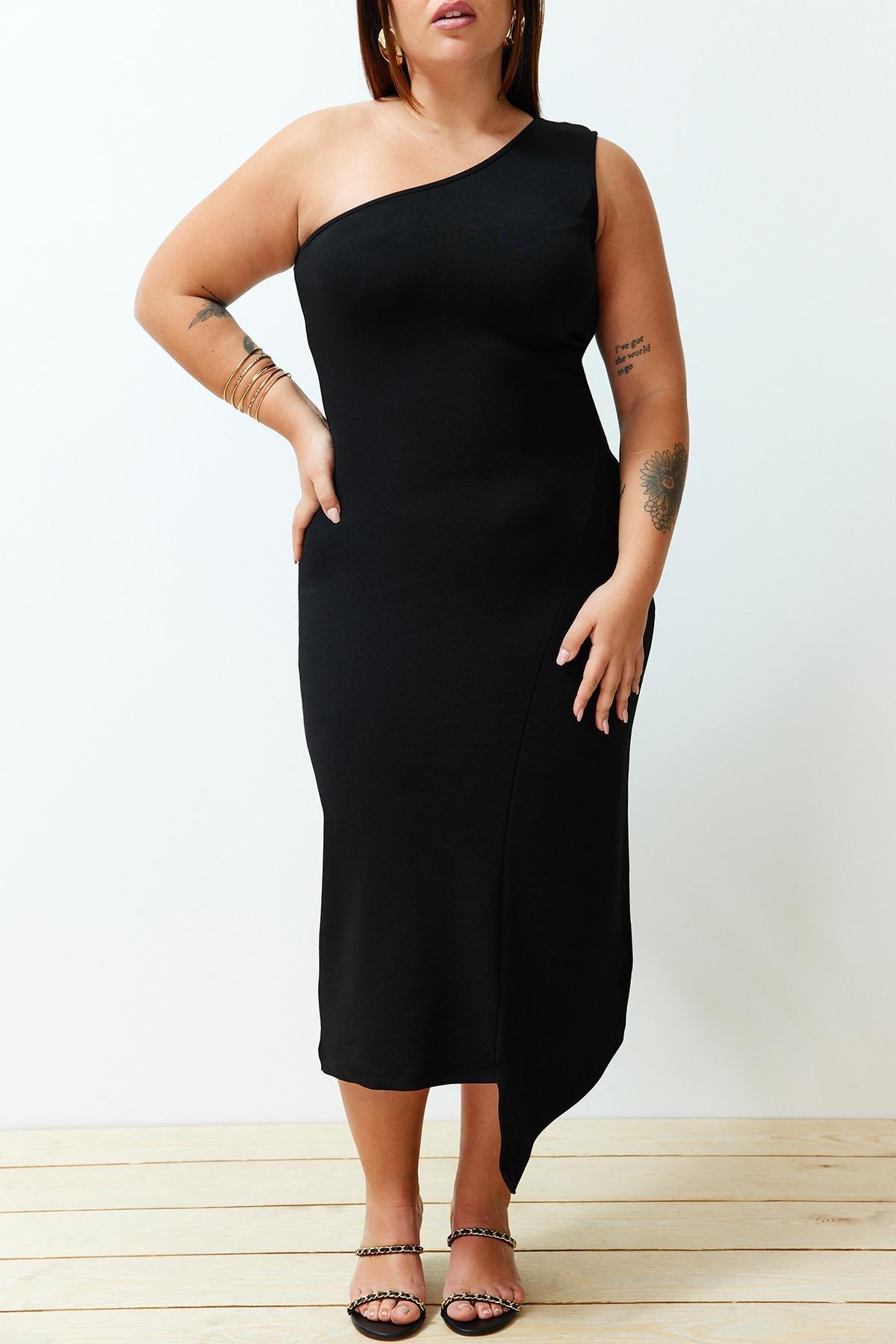 Black Plus Size Asymmetric Dress, , large image number 1