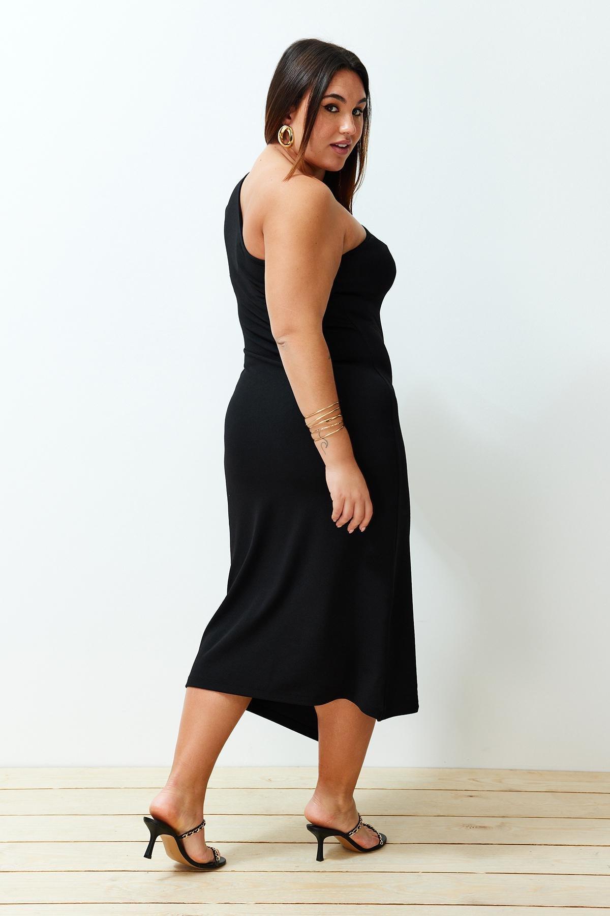 Black Plus Size Asymmetric Dress, , large image number 2