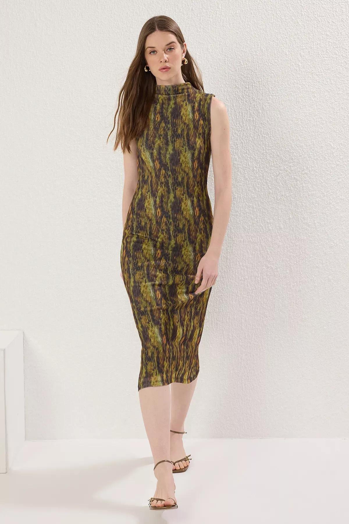 Green Multicolor Knitted Midi Pencil Dress, Very colorful, large image number 0