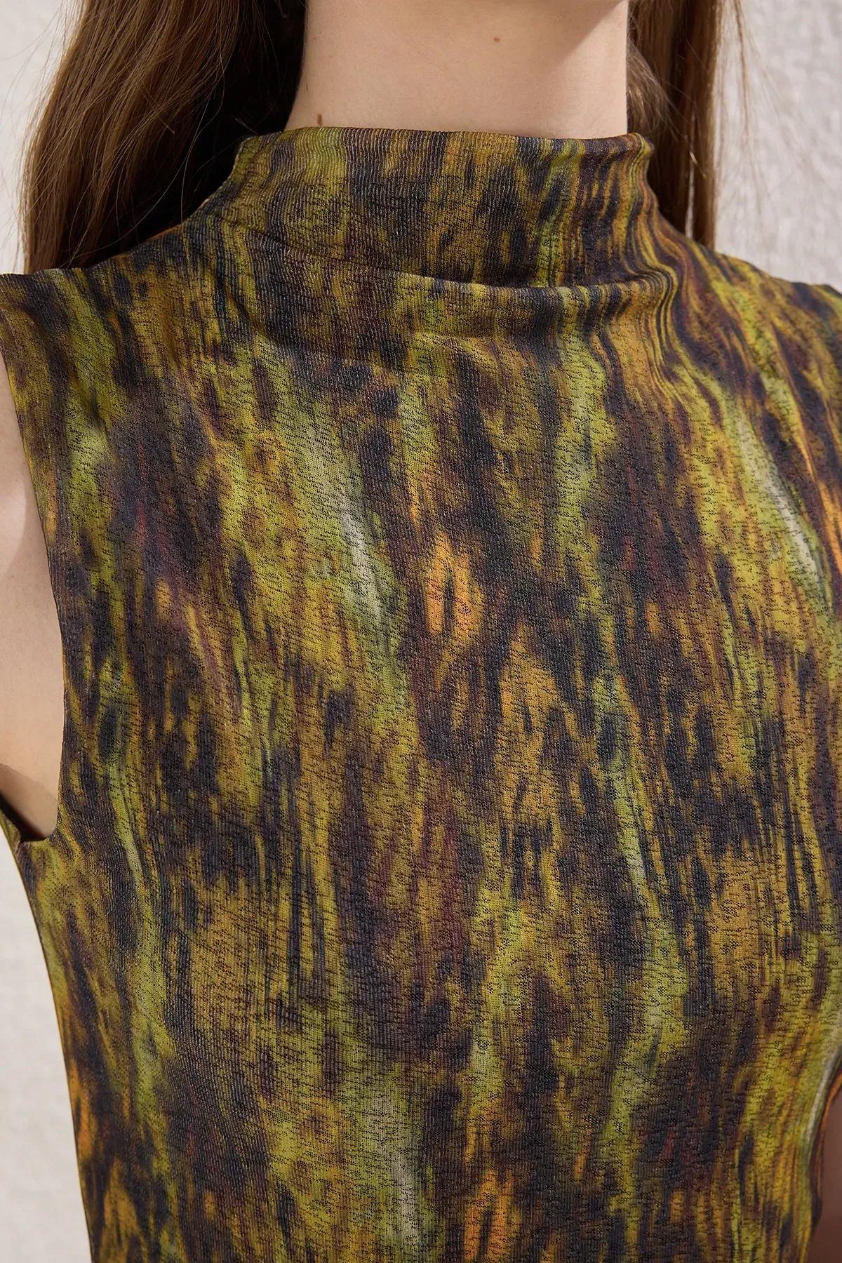 Green Multicolor Knitted Midi Pencil Dress, Very colorful, large image number 3