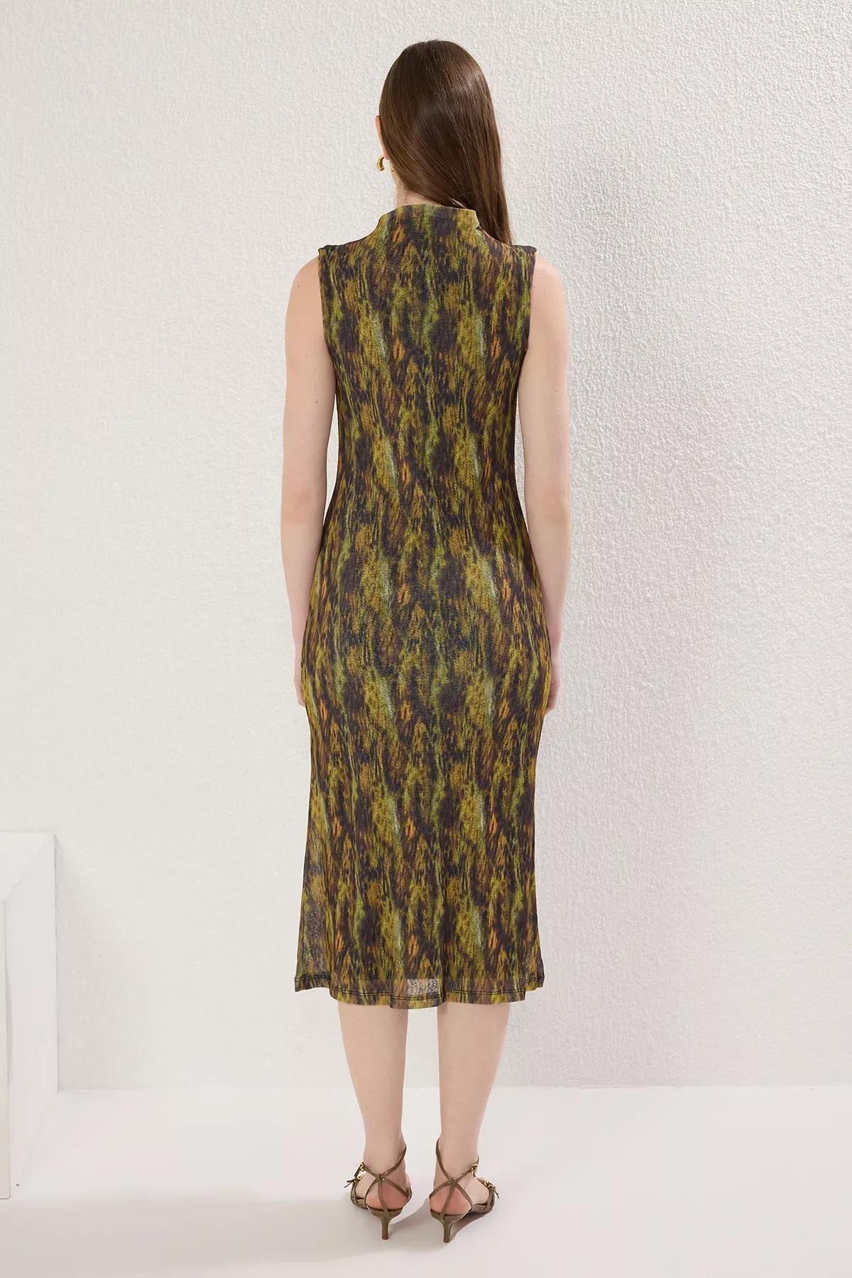 Green Multicolor Knitted Midi Pencil Dress, Very colorful, large image number 4
