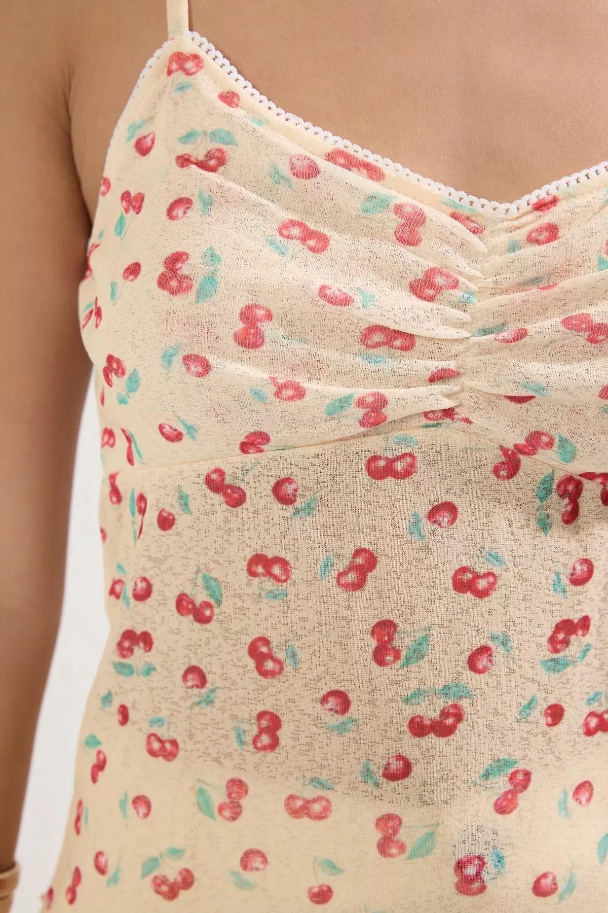 Cream Cherry Print Knit Blouse, , large image number 2