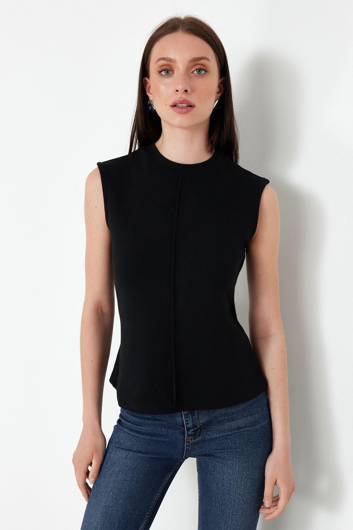 Black Fitted Knit Blouse, , large image number 2