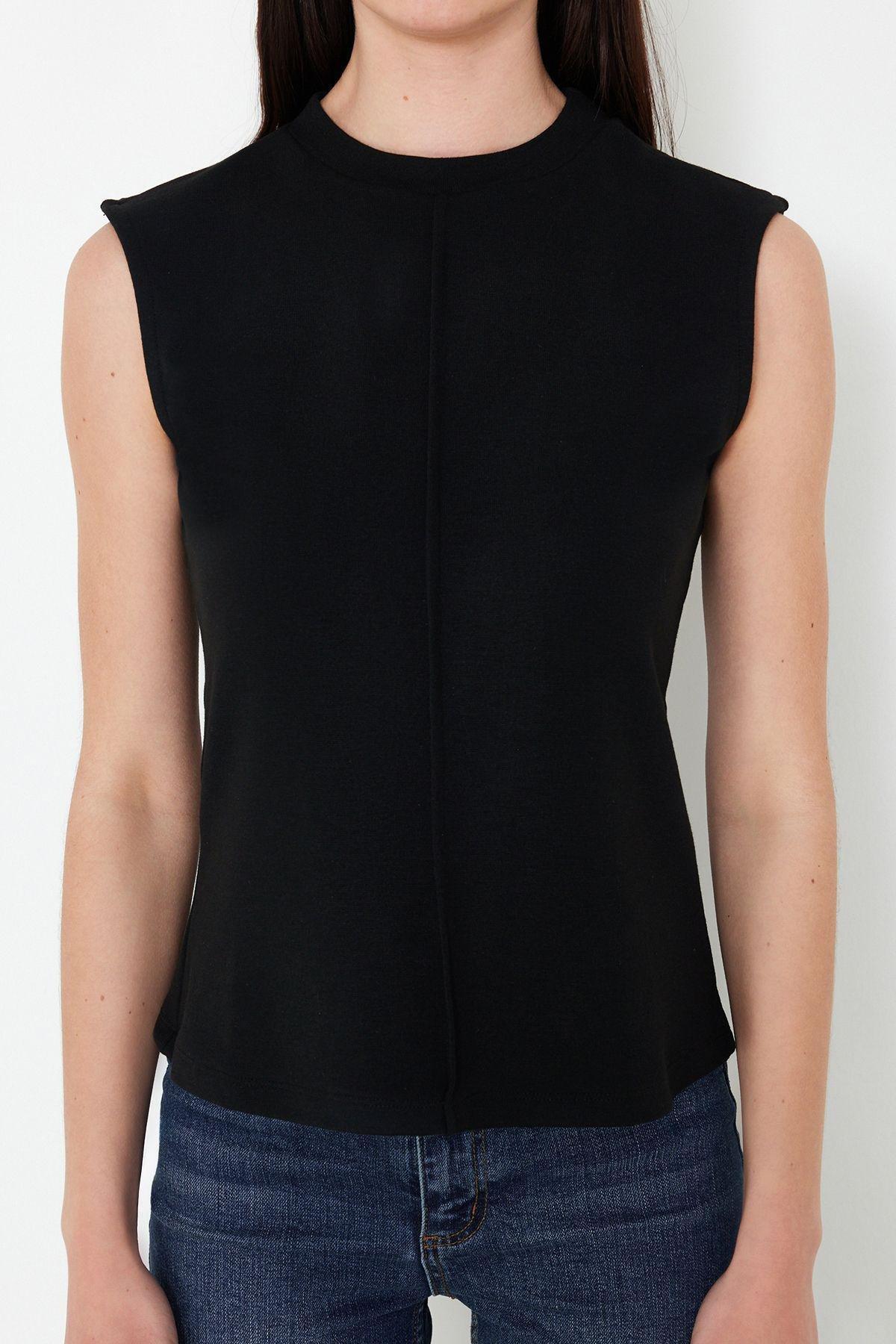 Black Fitted Knit Blouse, , large image number 3