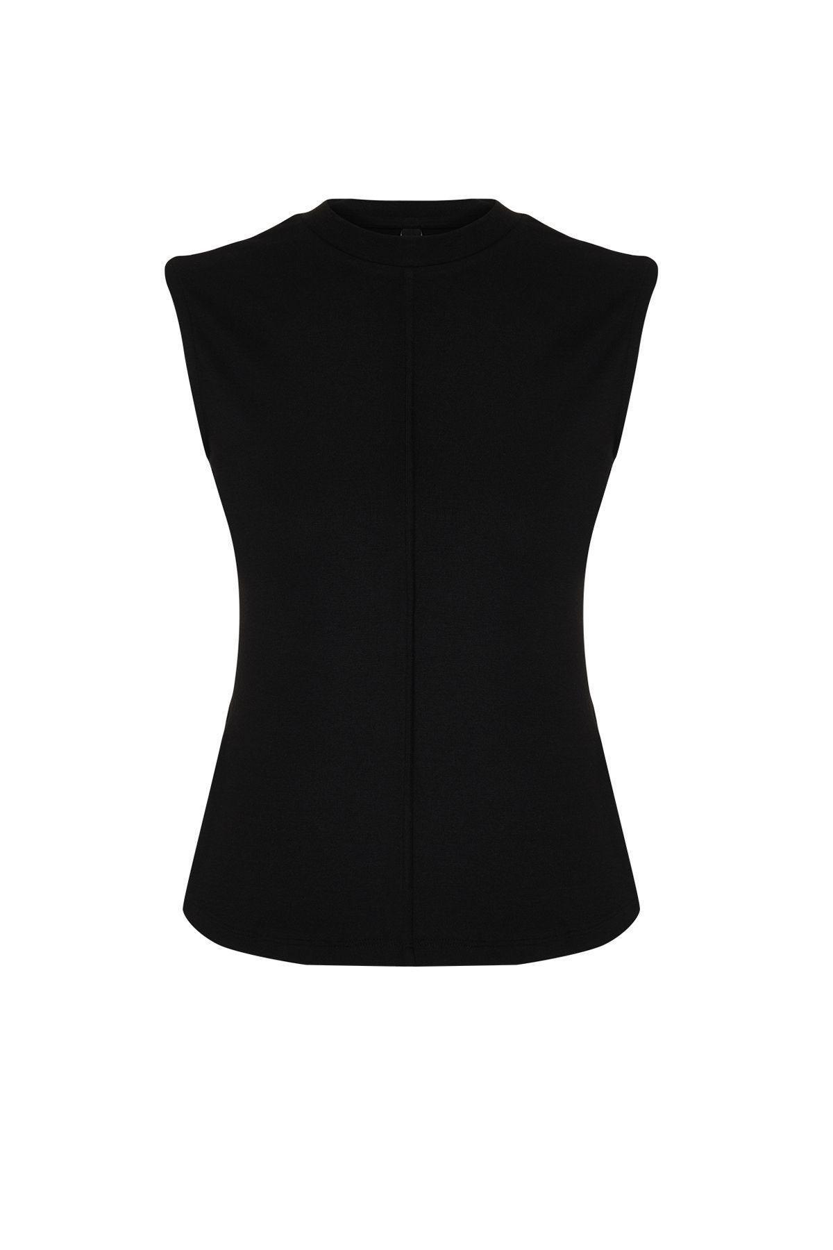 Black Fitted Knit Blouse, , large image number 4