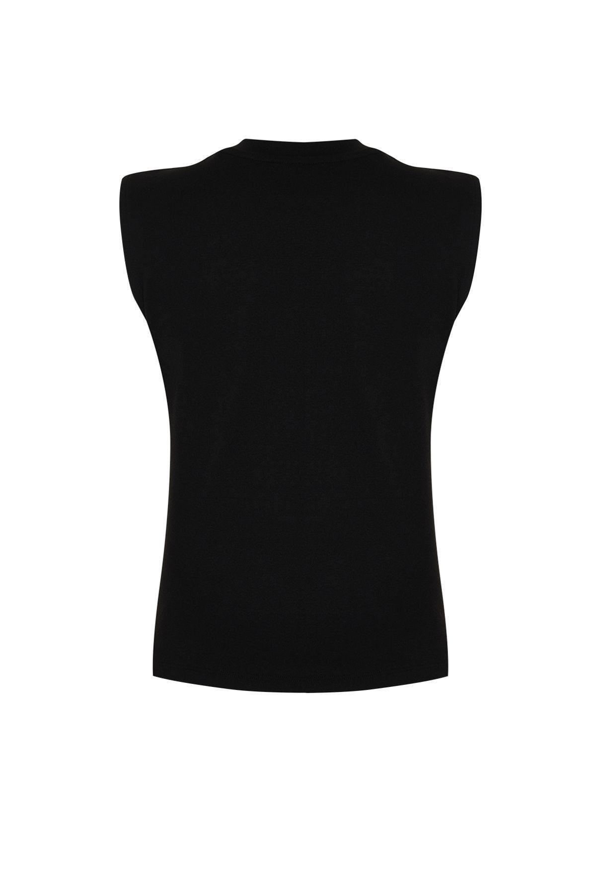 Black Fitted Knit Blouse, , large image number 5