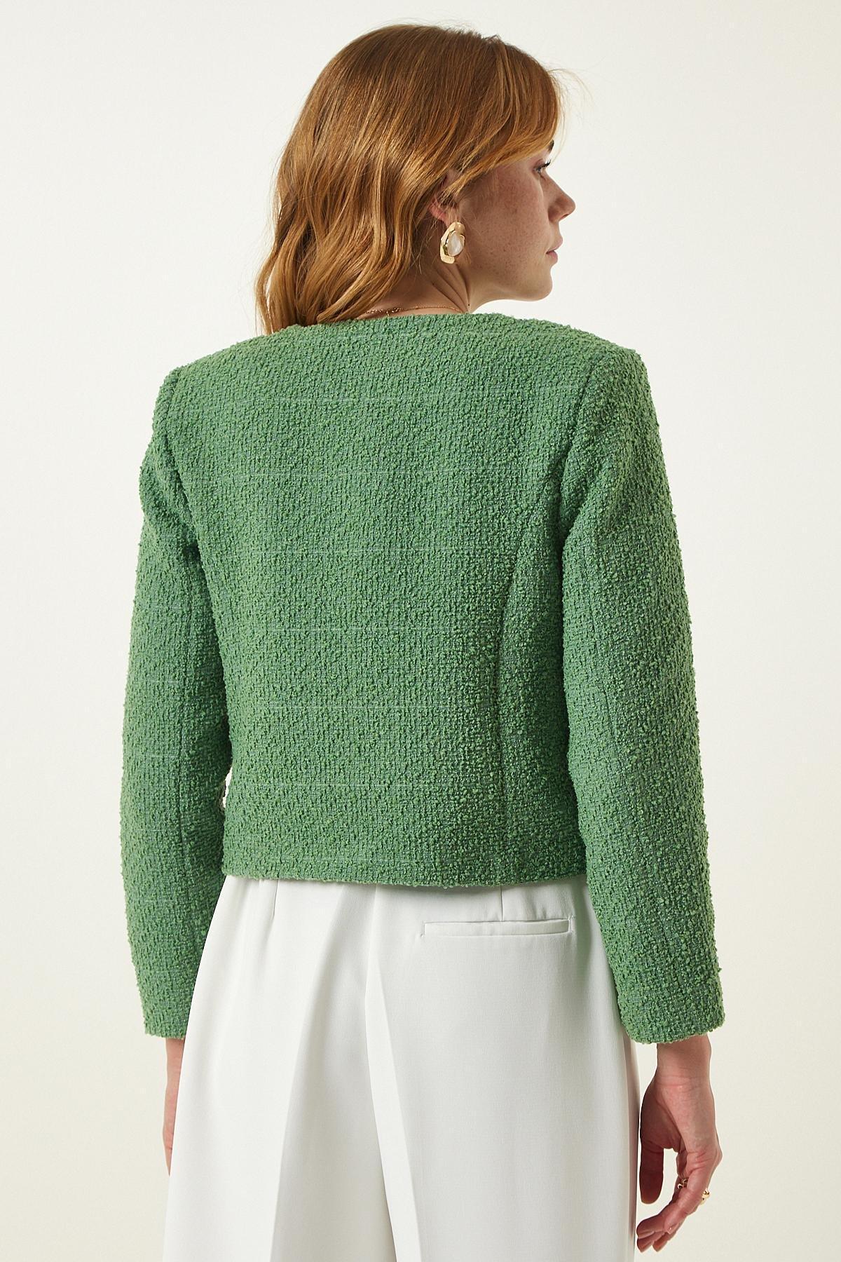 Happiness Istanbul - Green Buttoned Tweed Jacket