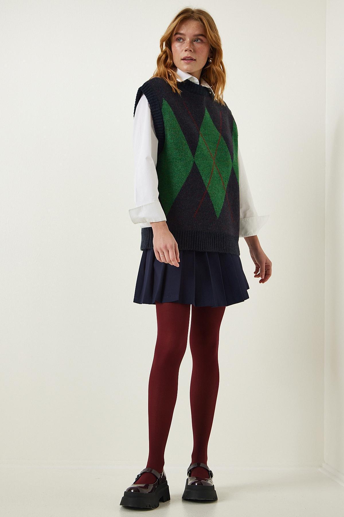 Multicolour Patterned Knitted Sweater, NAVY BLUE GREEN, large image number 1