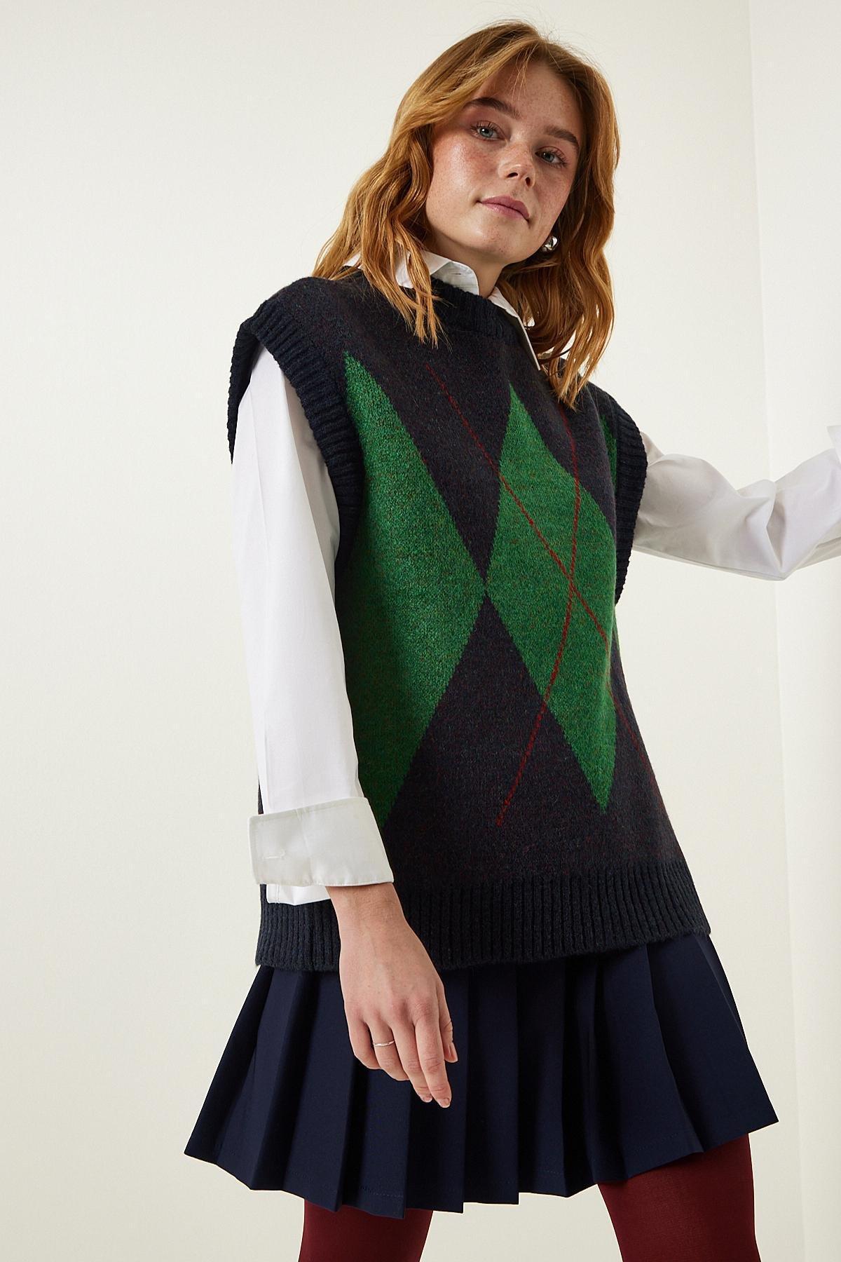 Multicolour Patterned Knitted Sweater, NAVY BLUE GREEN, large image number 2