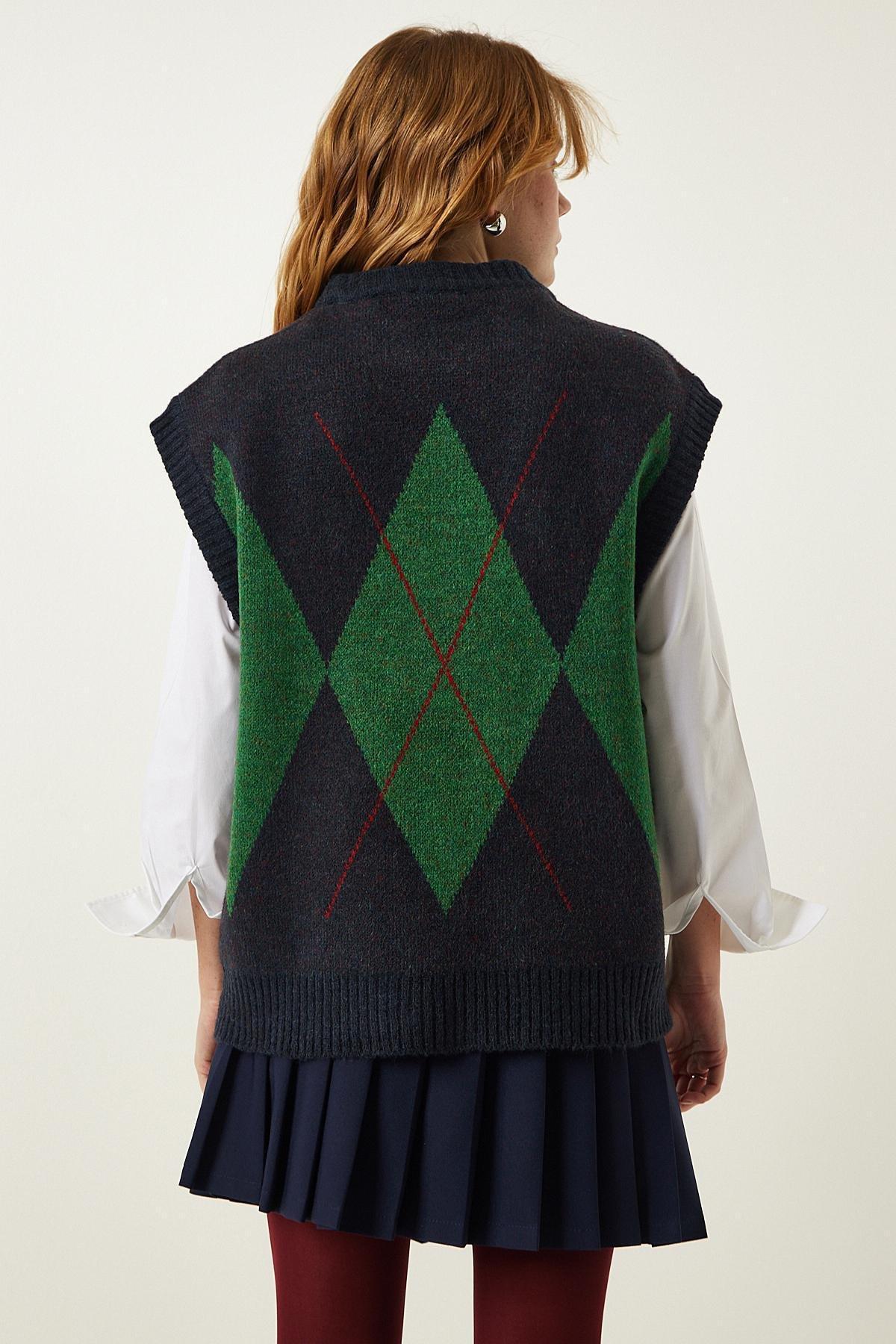 Multicolour Patterned Knitted Sweater, NAVY BLUE GREEN, large image number 5