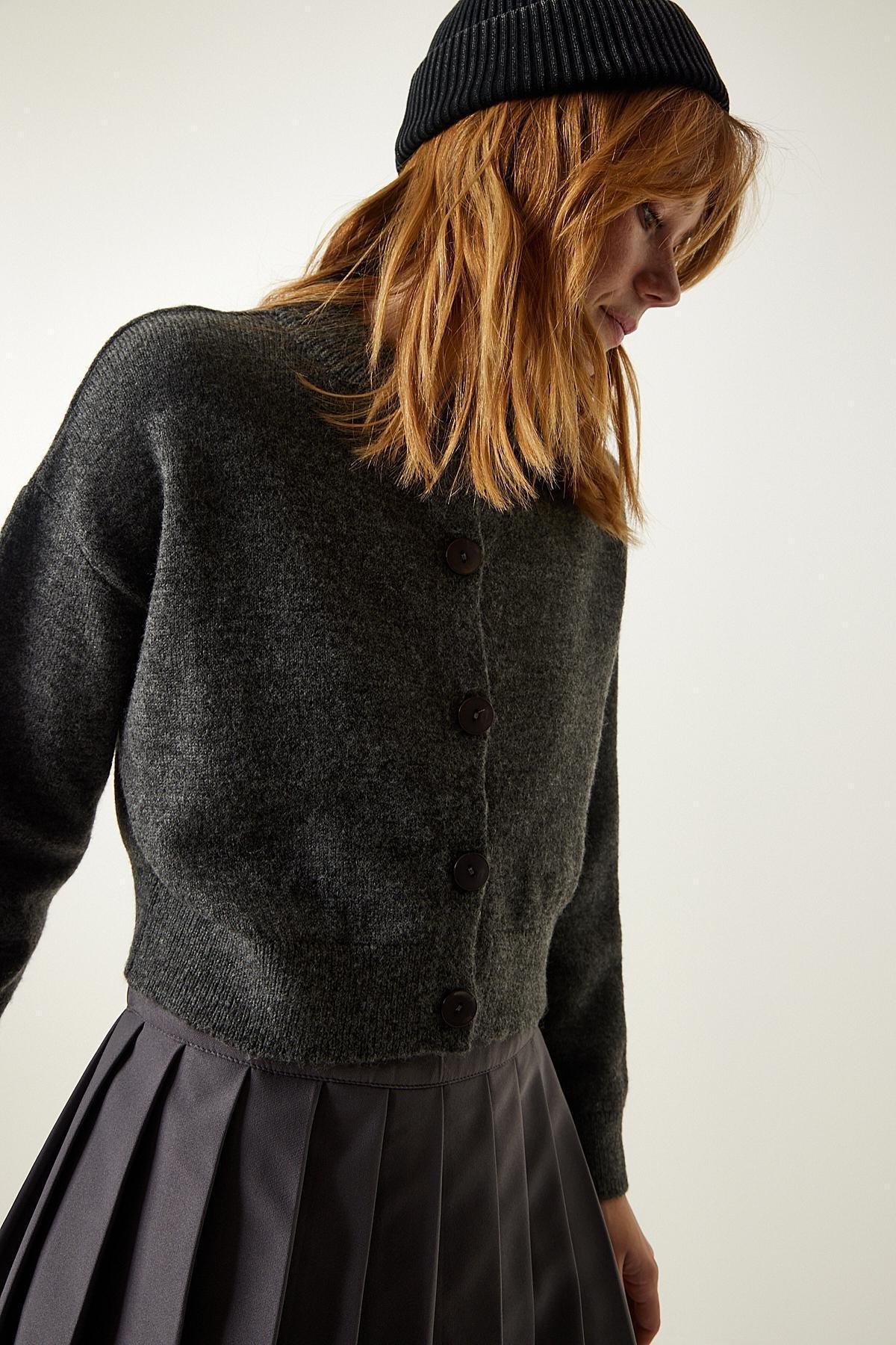 Grey Buttoned Knitwear Cardigan, Anthracite, large image number 3