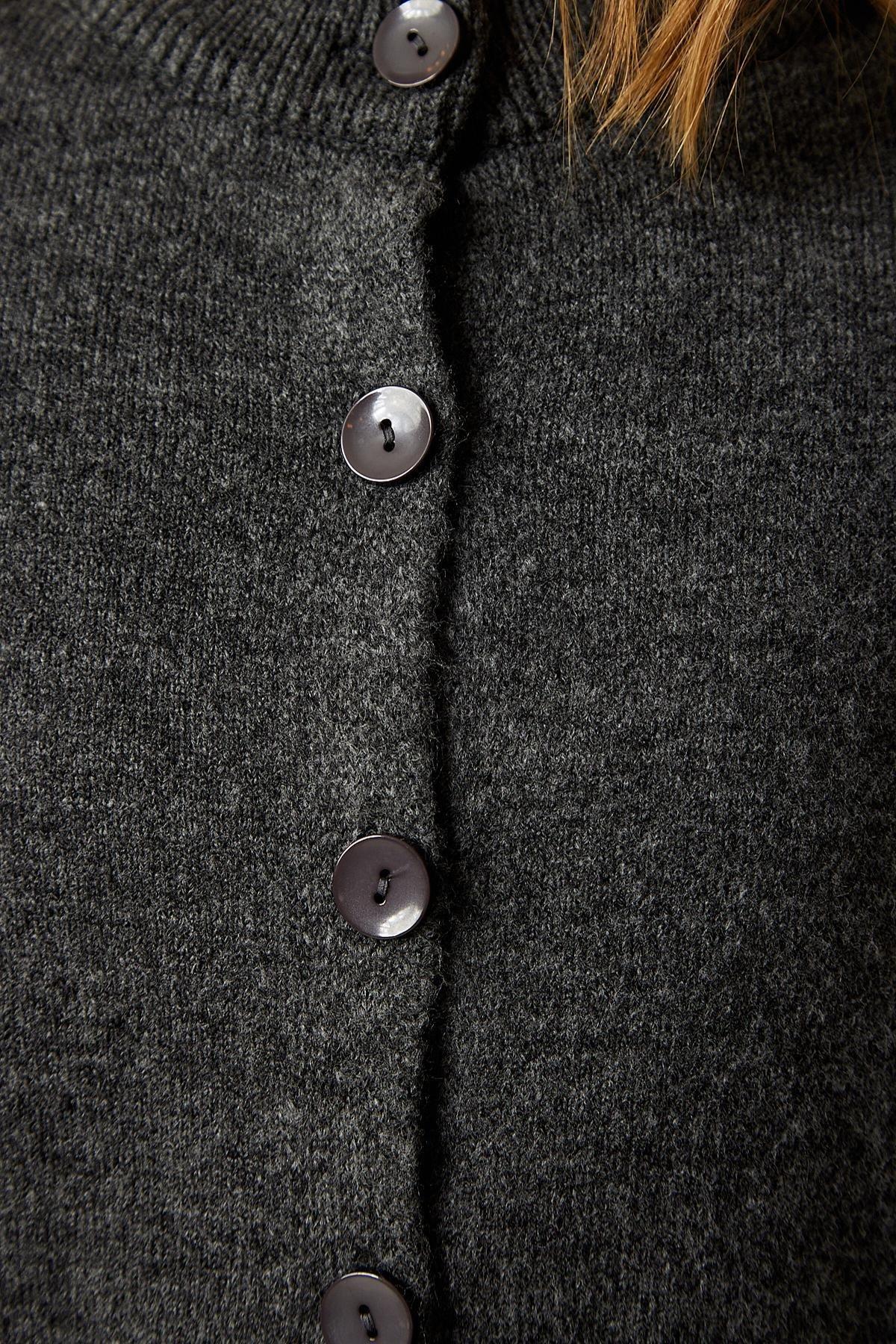 Grey Buttoned Knitwear Cardigan, Anthracite, large image number 4