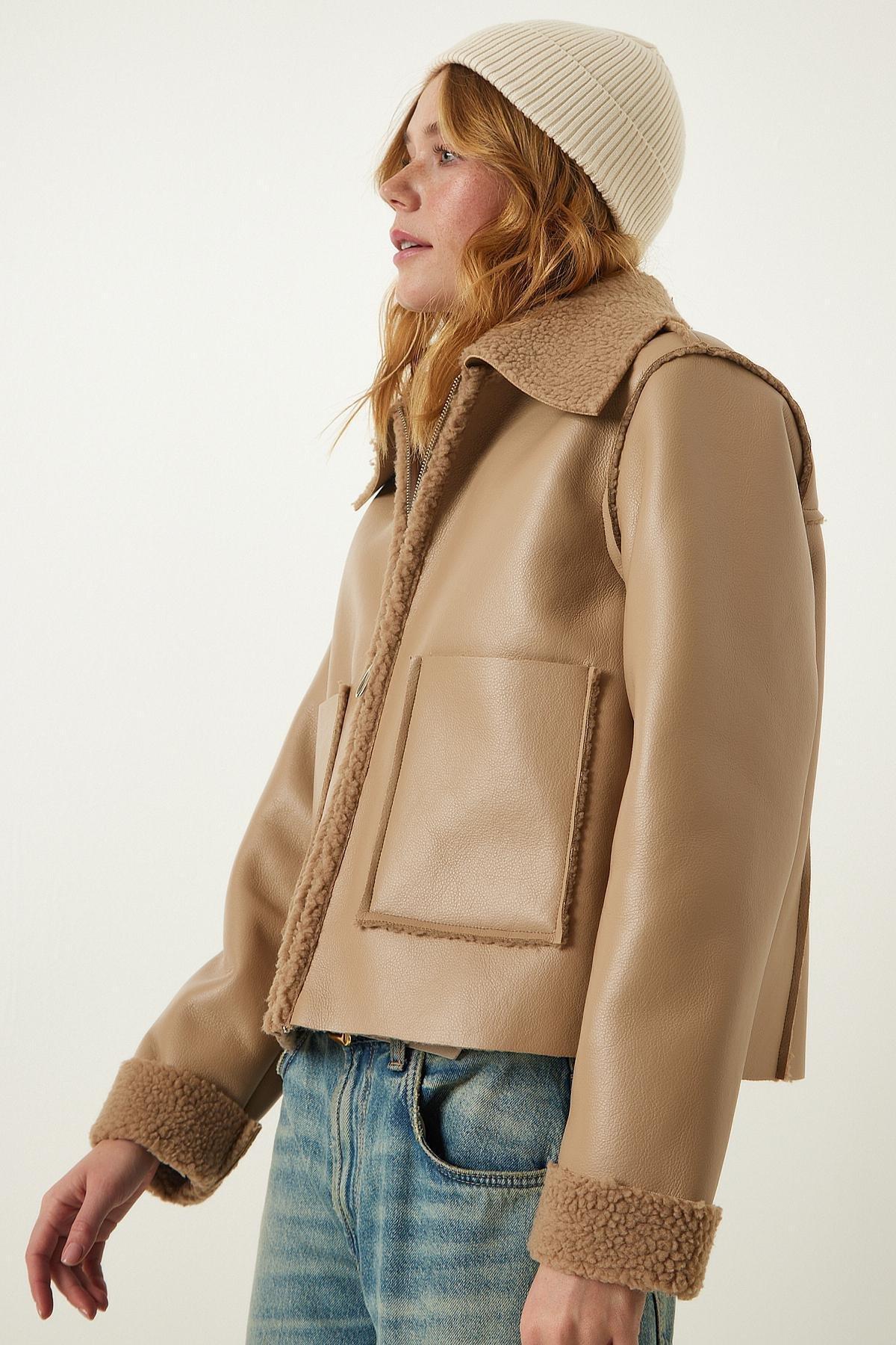 Beige Collared Jacket, , large image number 1