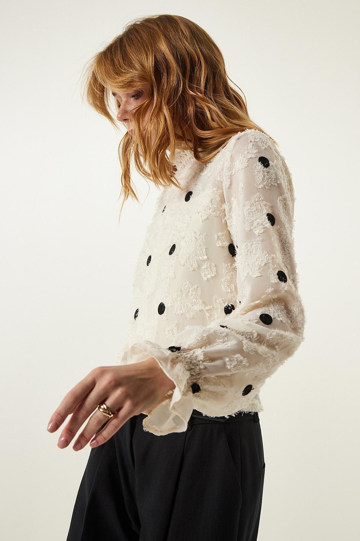 White Marked Woven Blouse, , large image number 1