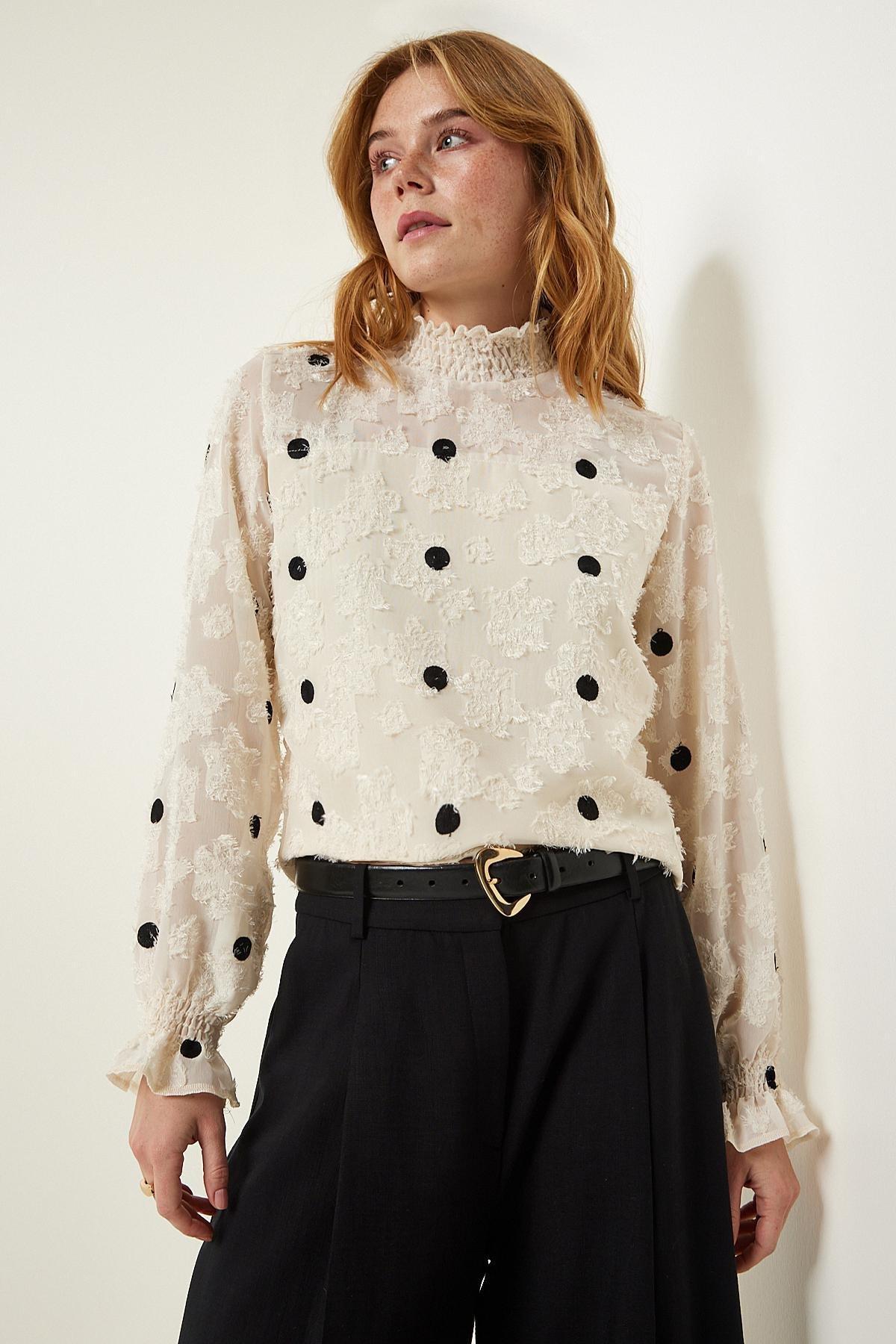 White Marked Woven Blouse, , large image number 2