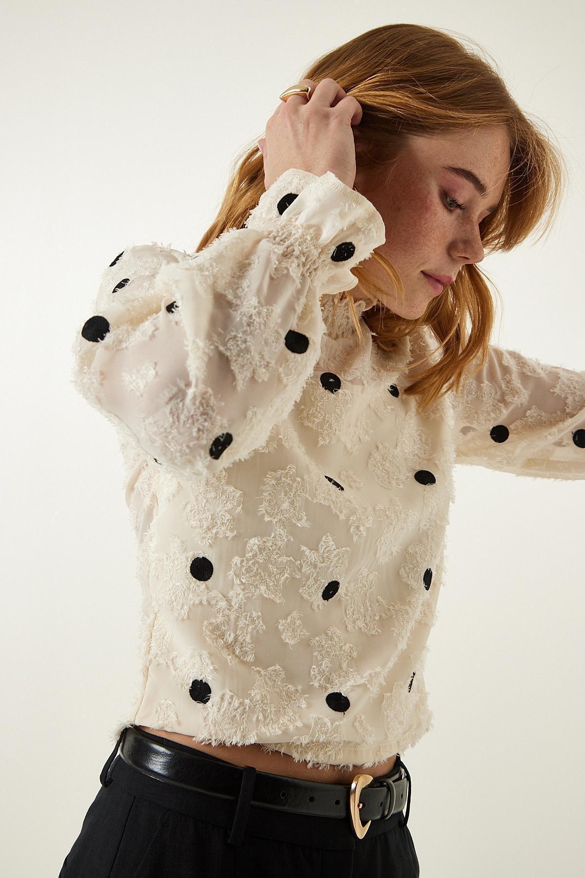 White Marked Woven Blouse, , large image number 3