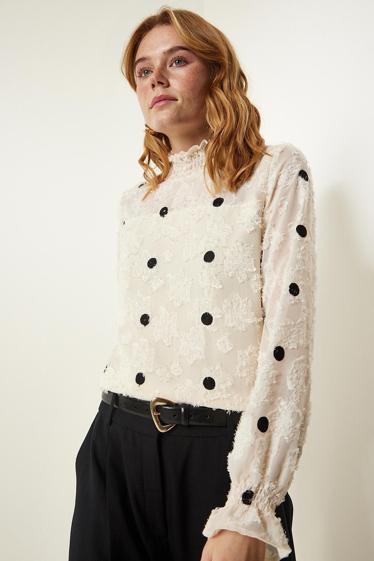 White Marked Woven Blouse, , large image number 4
