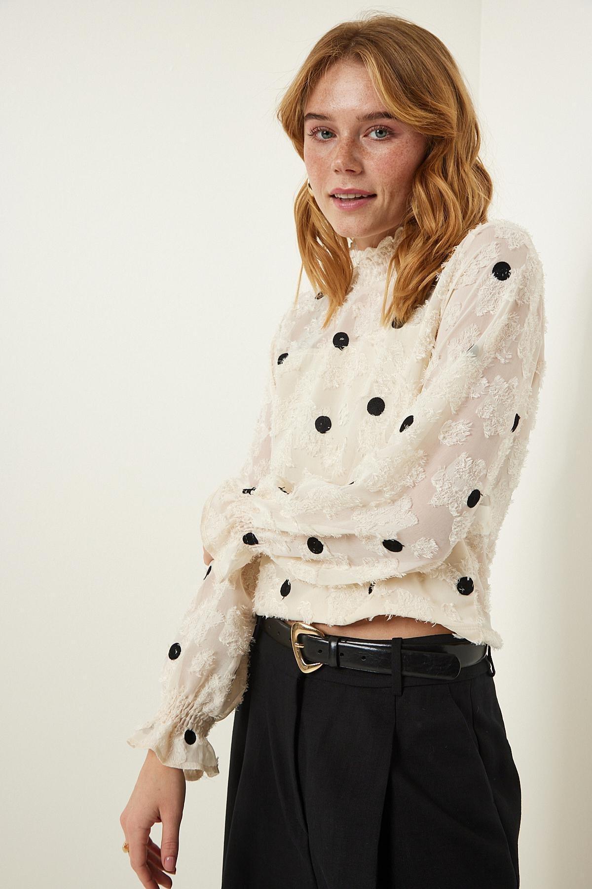 White Marked Woven Blouse, , large image number 5