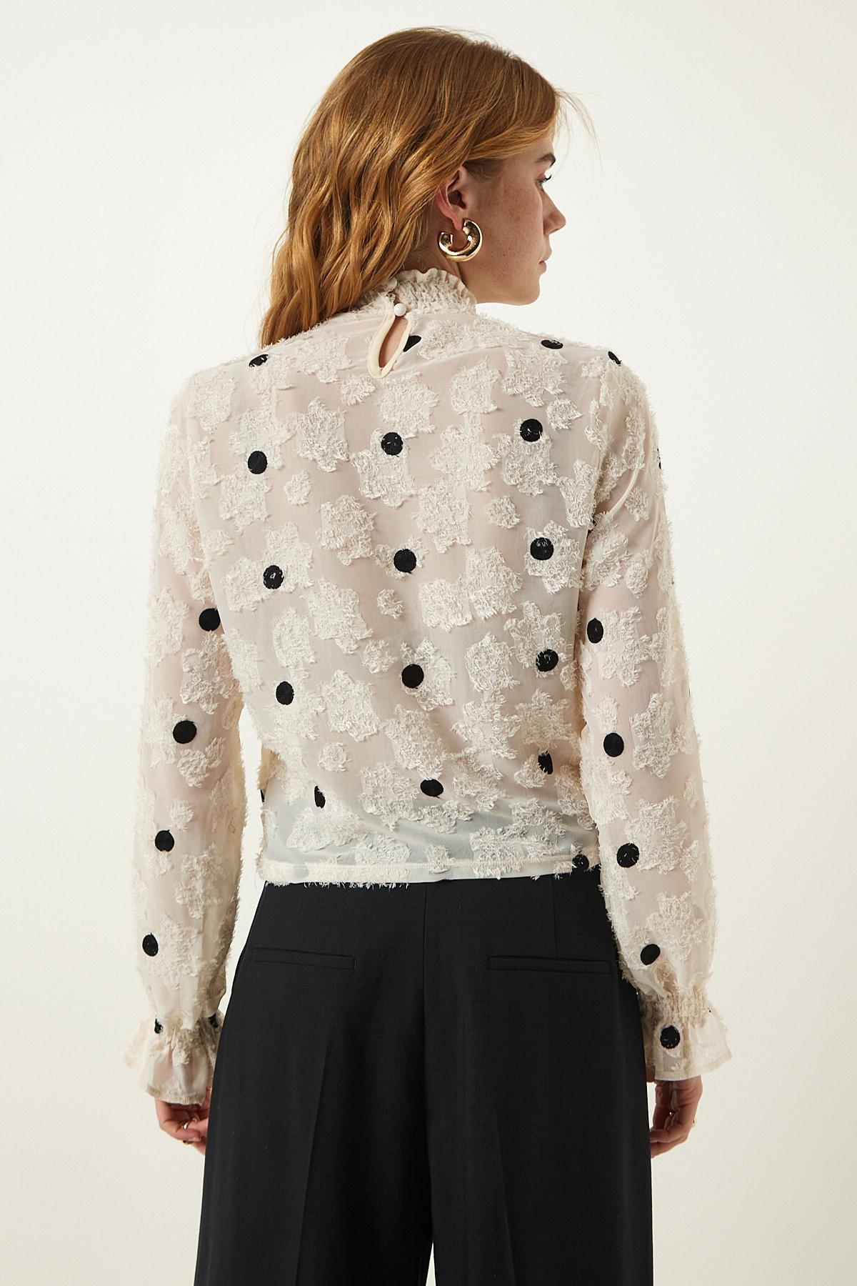 White Marked Woven Blouse, , large image number 6