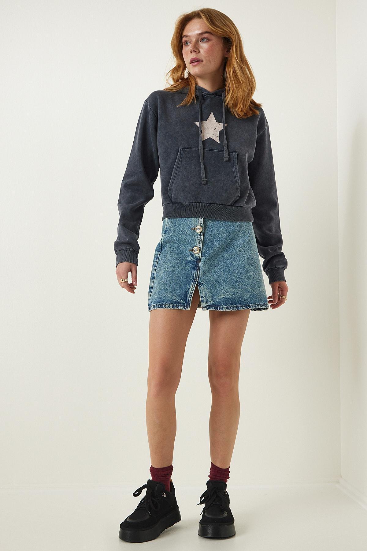 Blue Buttoned Mini Denim Skirt, , large image number 1