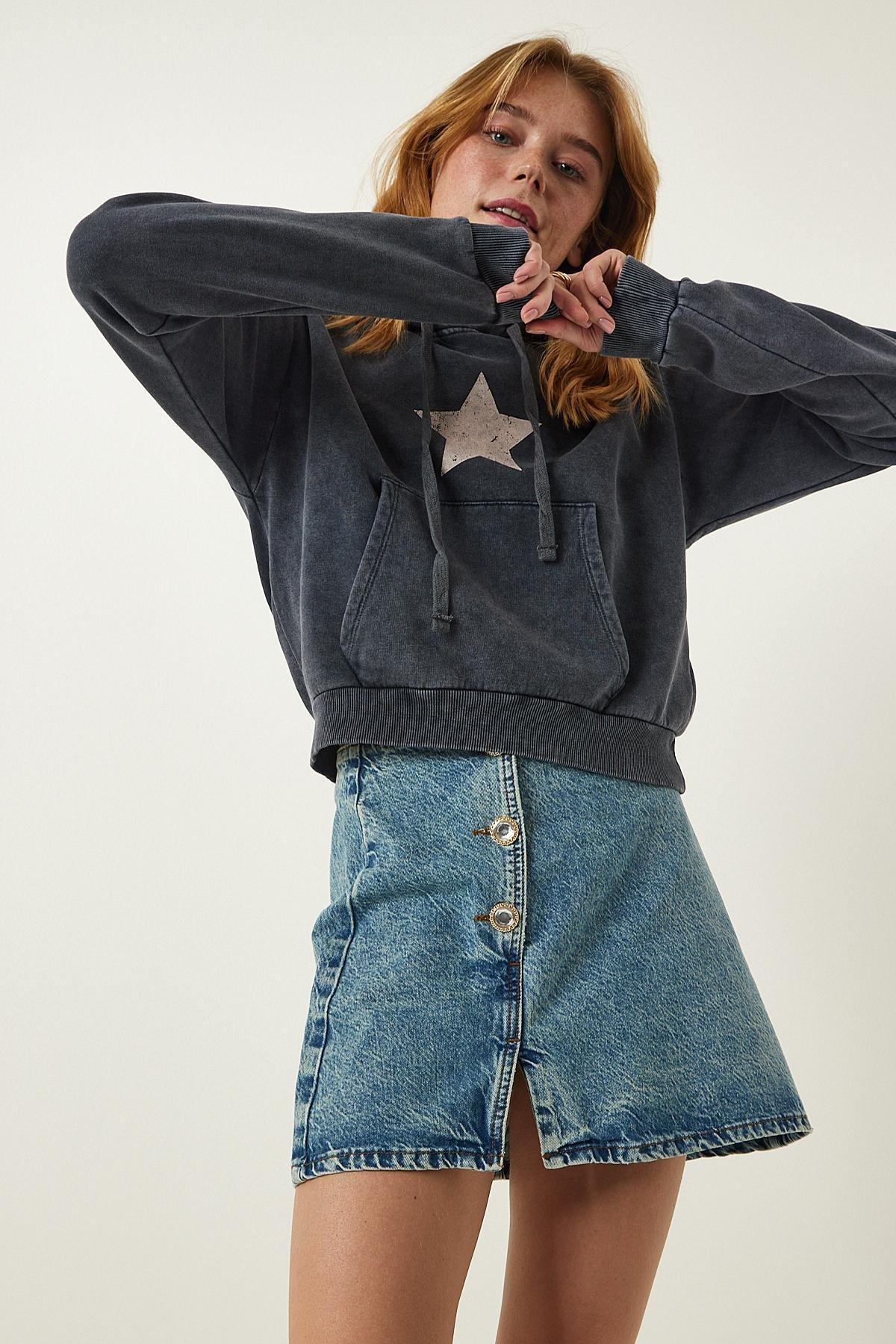 Blue Buttoned Mini Denim Skirt, , large image number 3