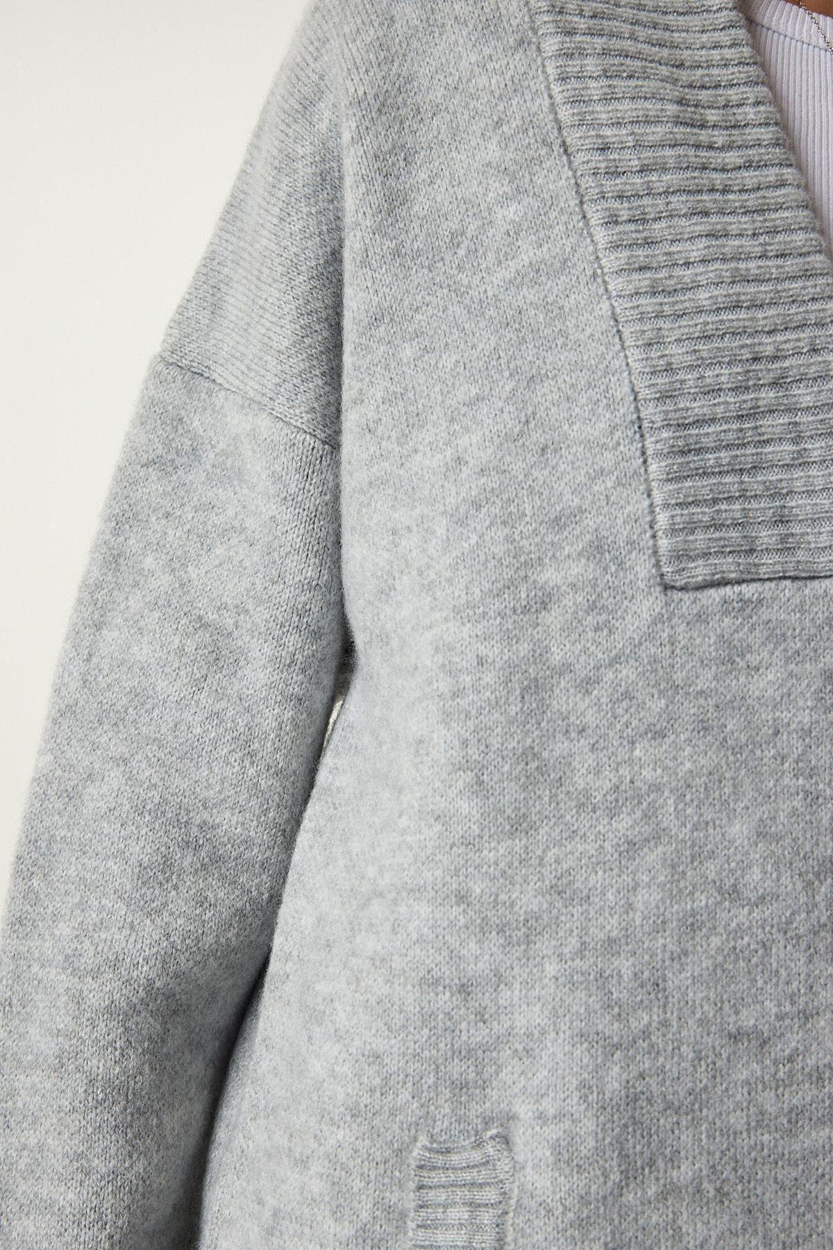Light Gray Pockets Thick Textured Knitwear Cardigan PF00063, single, C101_1763, large image number 3