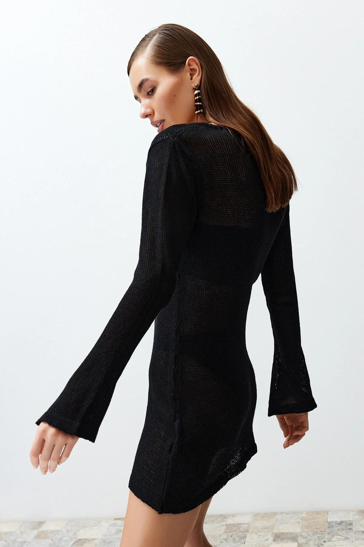 Black Knitted Mini Beach Dress, C101_2094, large image number 1