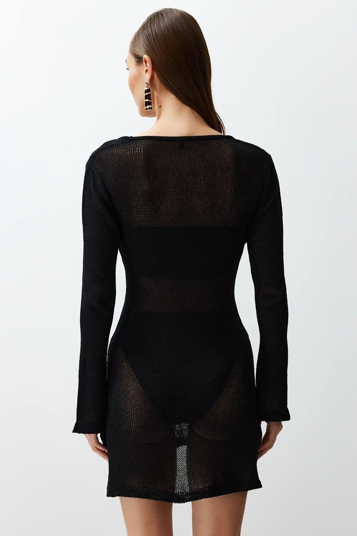 Black Knitted Mini Beach Dress, C101_2094, large image number 5