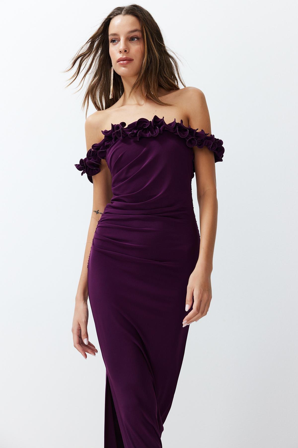 Purple Knitted Long Occasionwear Dress, C101_5655, large image number 1