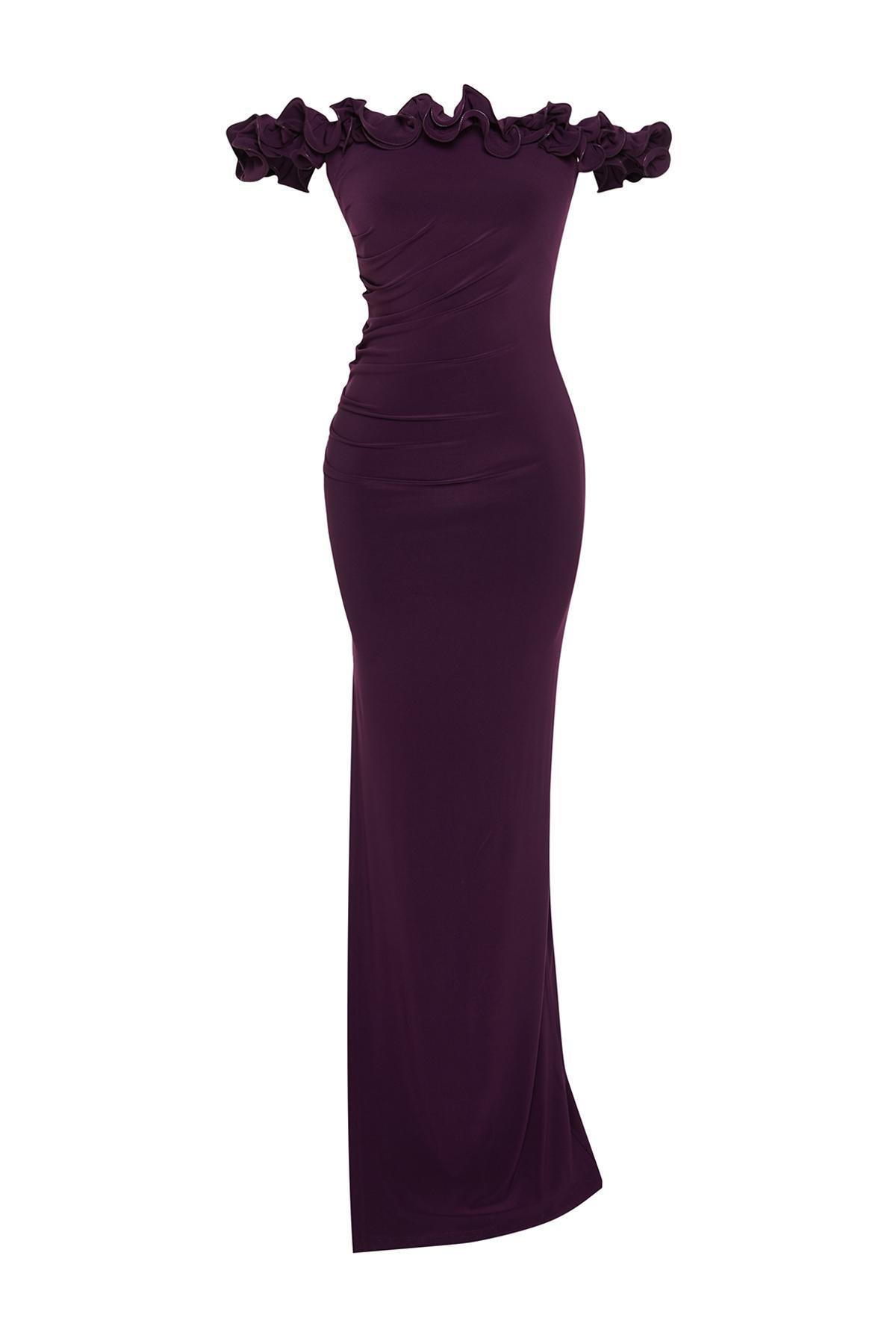 Purple Knitted Long Occasionwear Dress, C101_5655, large image number 4