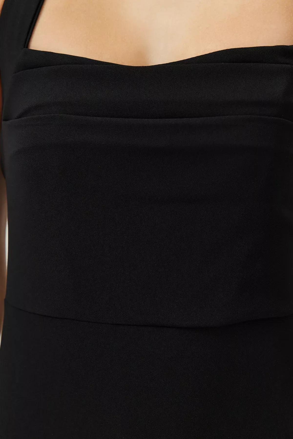 Black Turndown Collar Long Occasionwear Dress, C101_5720, large image number 4