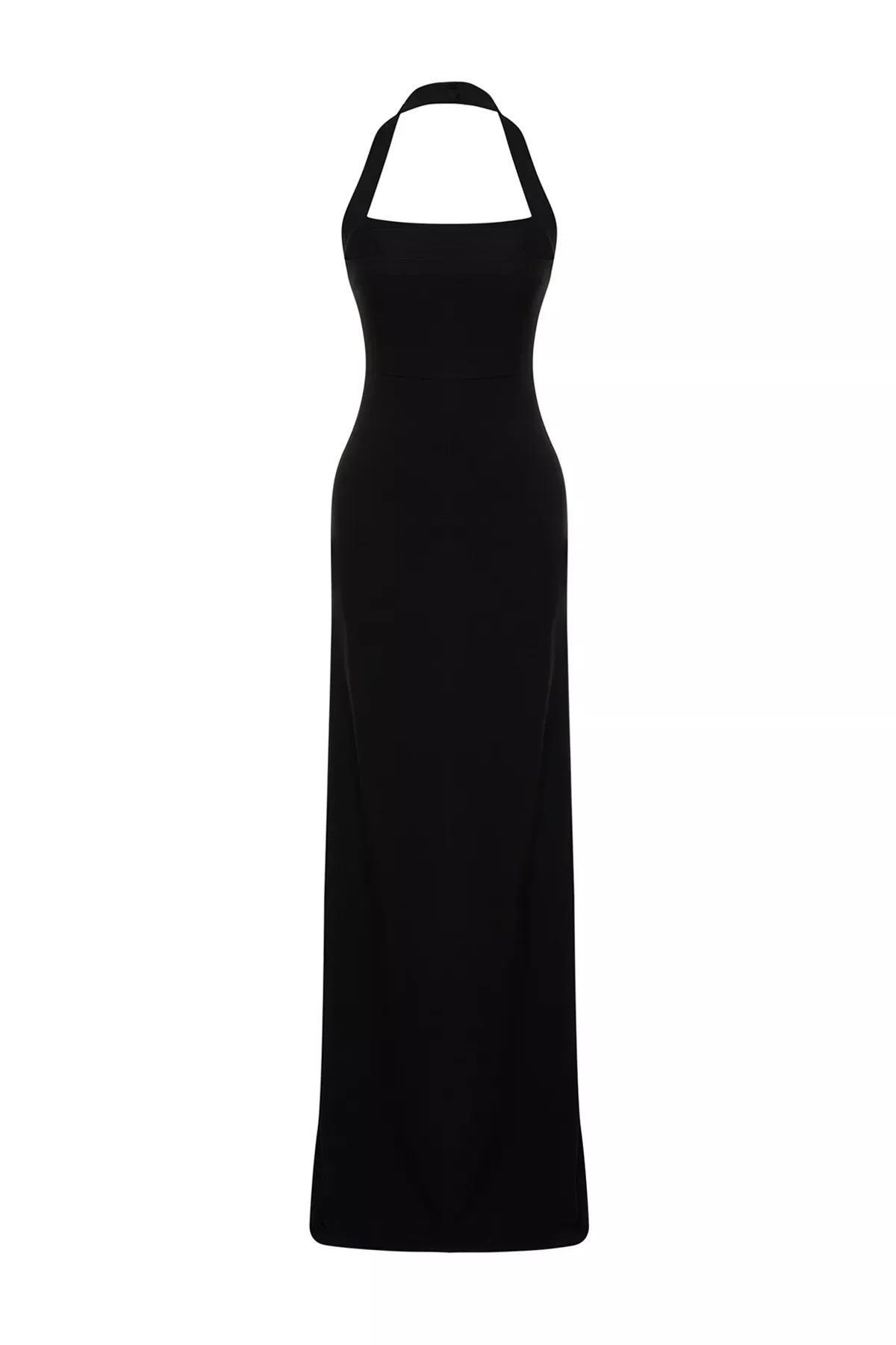 Black Turndown Collar Long Occasionwear Dress, C101_5720, large image number 5