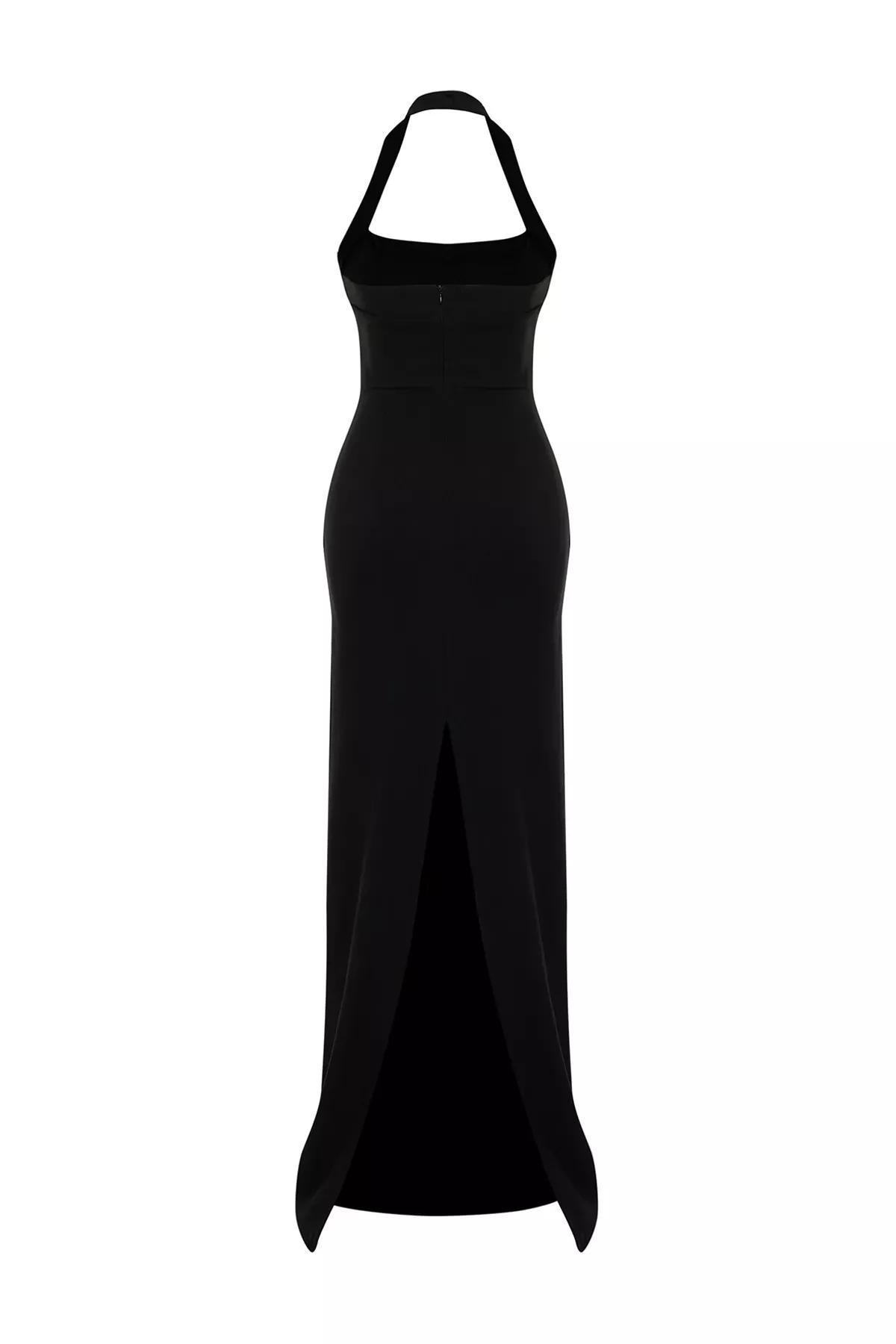 Black Turndown Collar Long Occasionwear Dress, C101_5720, large image number 6