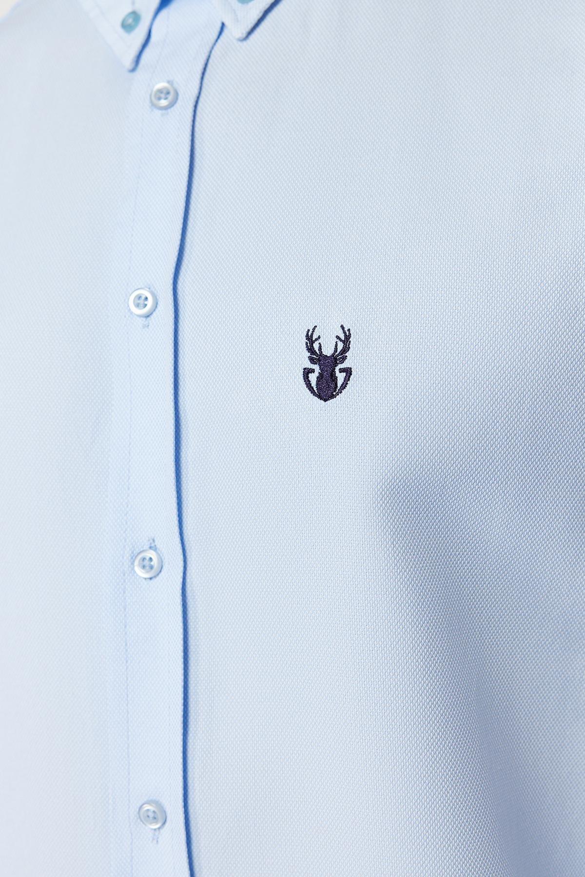 Blue Slim Fit Embroidered Shirt, , large image number 3