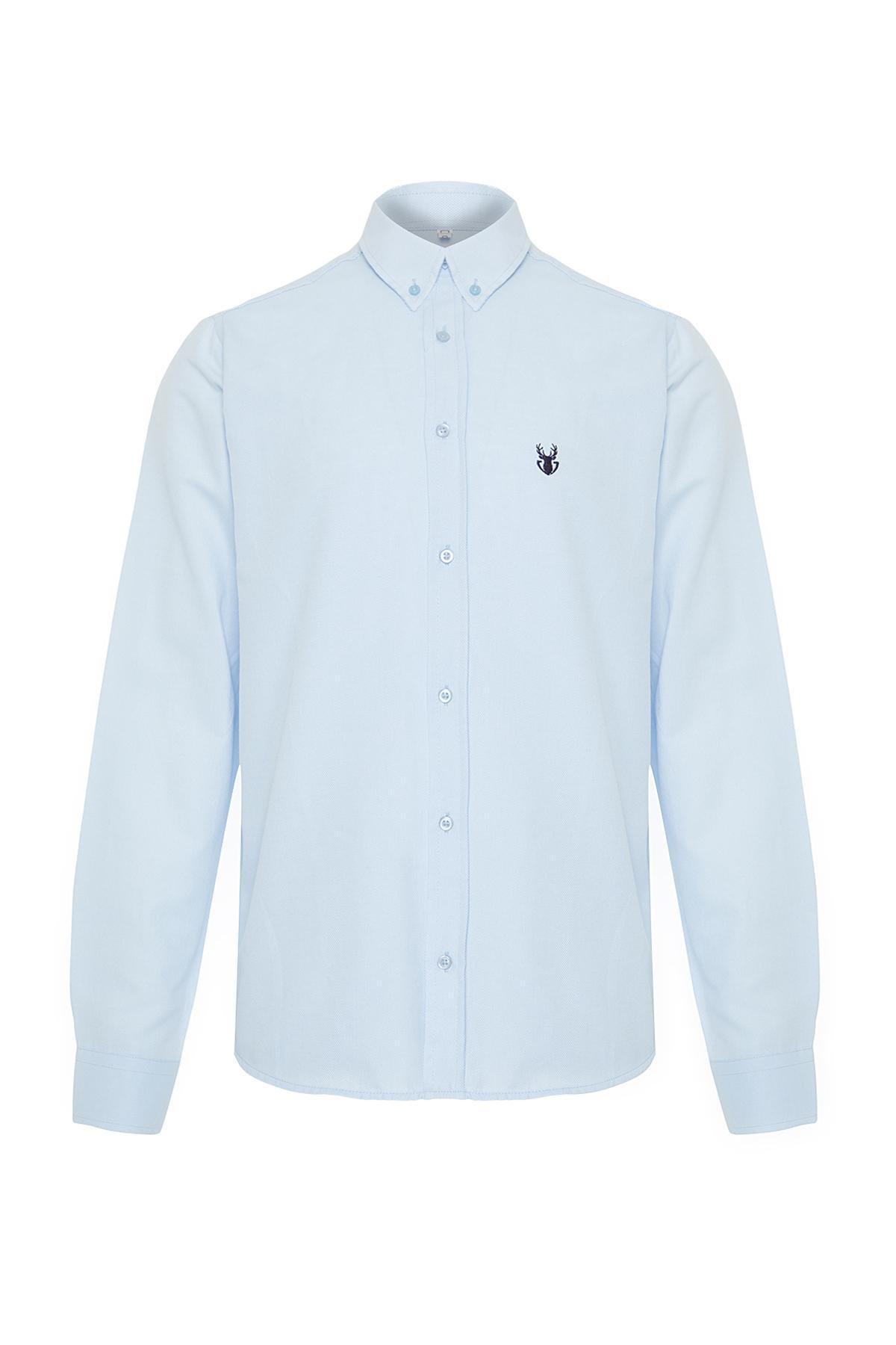 Blue Slim Fit Embroidered Shirt, , large image number 4