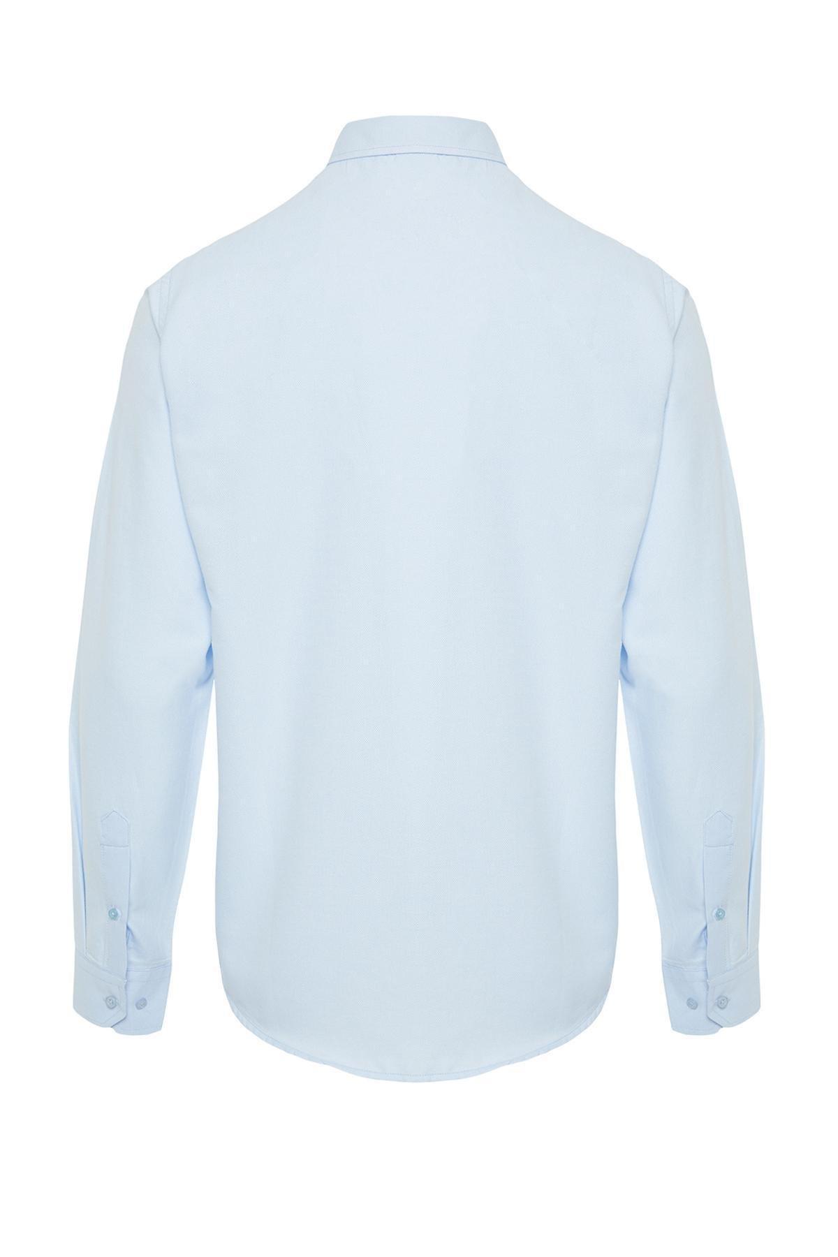 Blue Slim Fit Embroidered Shirt, , large image number 5