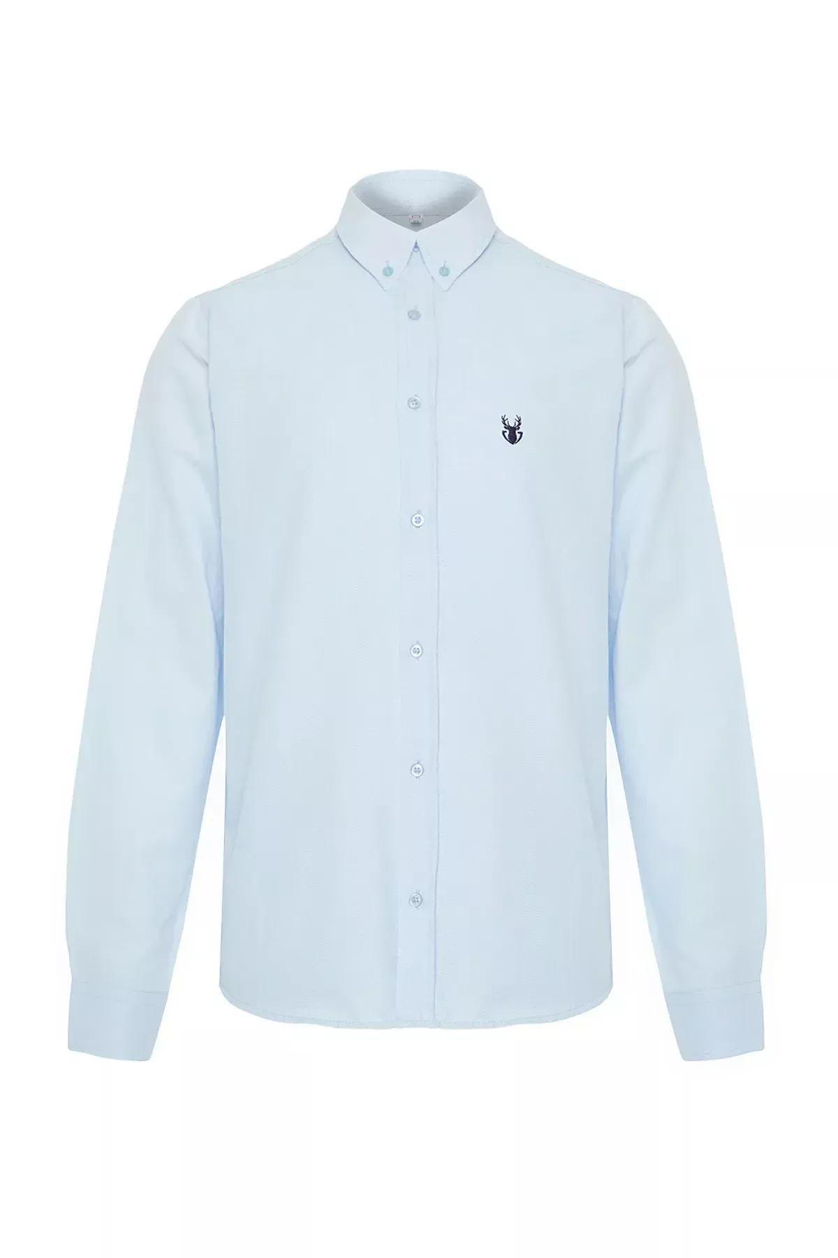 Blue Slim Fit Embroidered Shirt, LIGHT BLUE, large image number 6